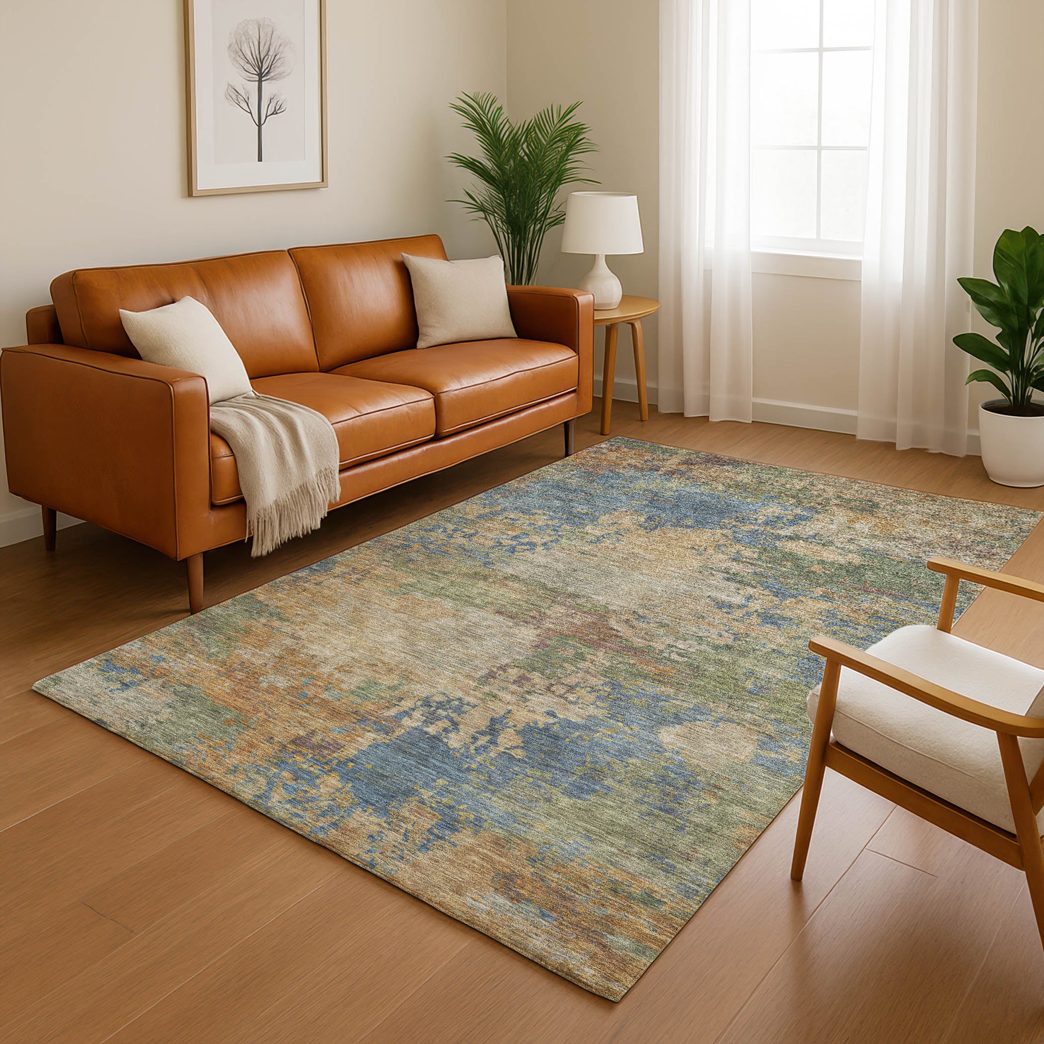 Bangkok Machine Washable Transitional Denim Blue Rug 2'6" x 3'10" #shape_Rectangle