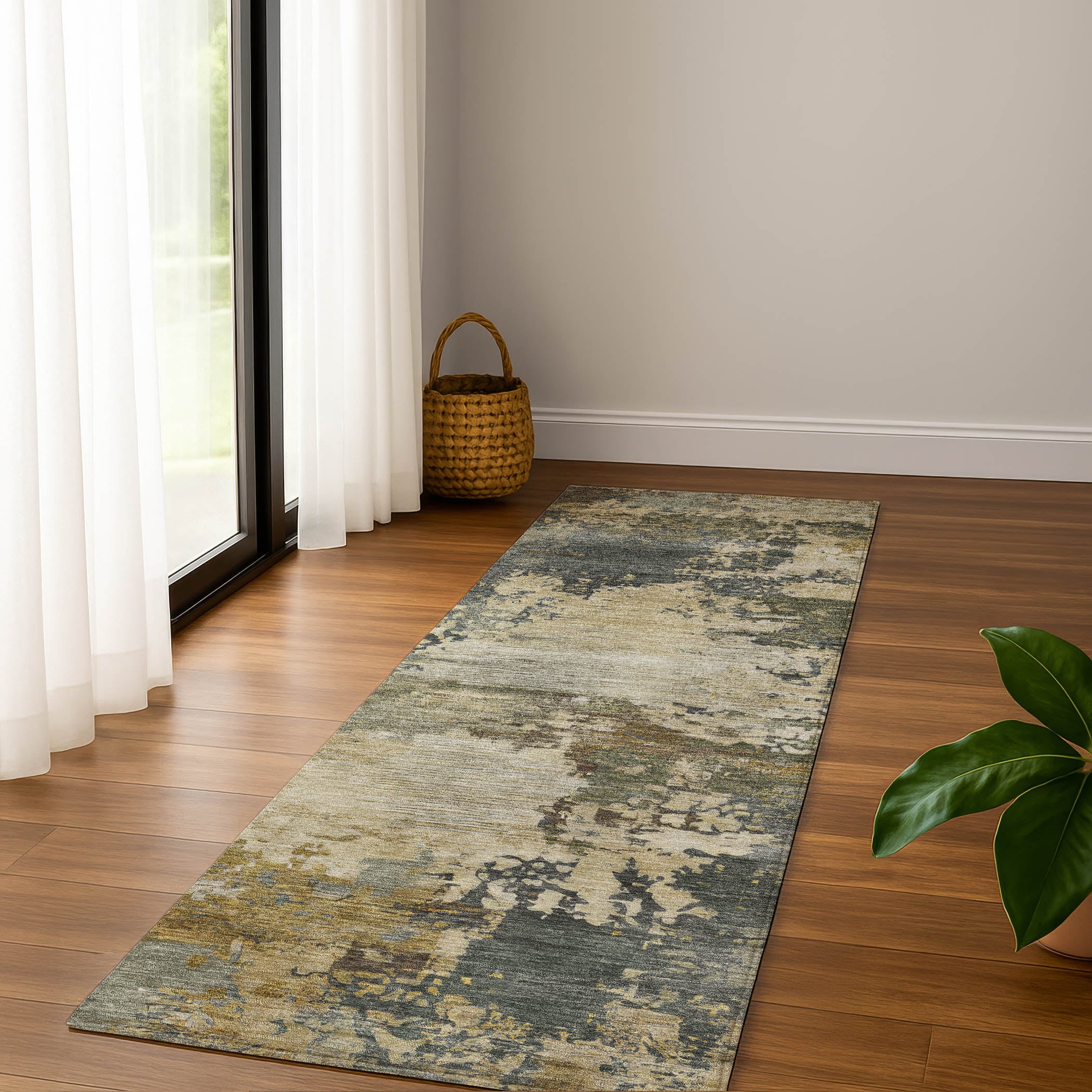 Bangkok Machine Washable Transitional Gray Rug 2'3" x 7'6" #shape_Runner