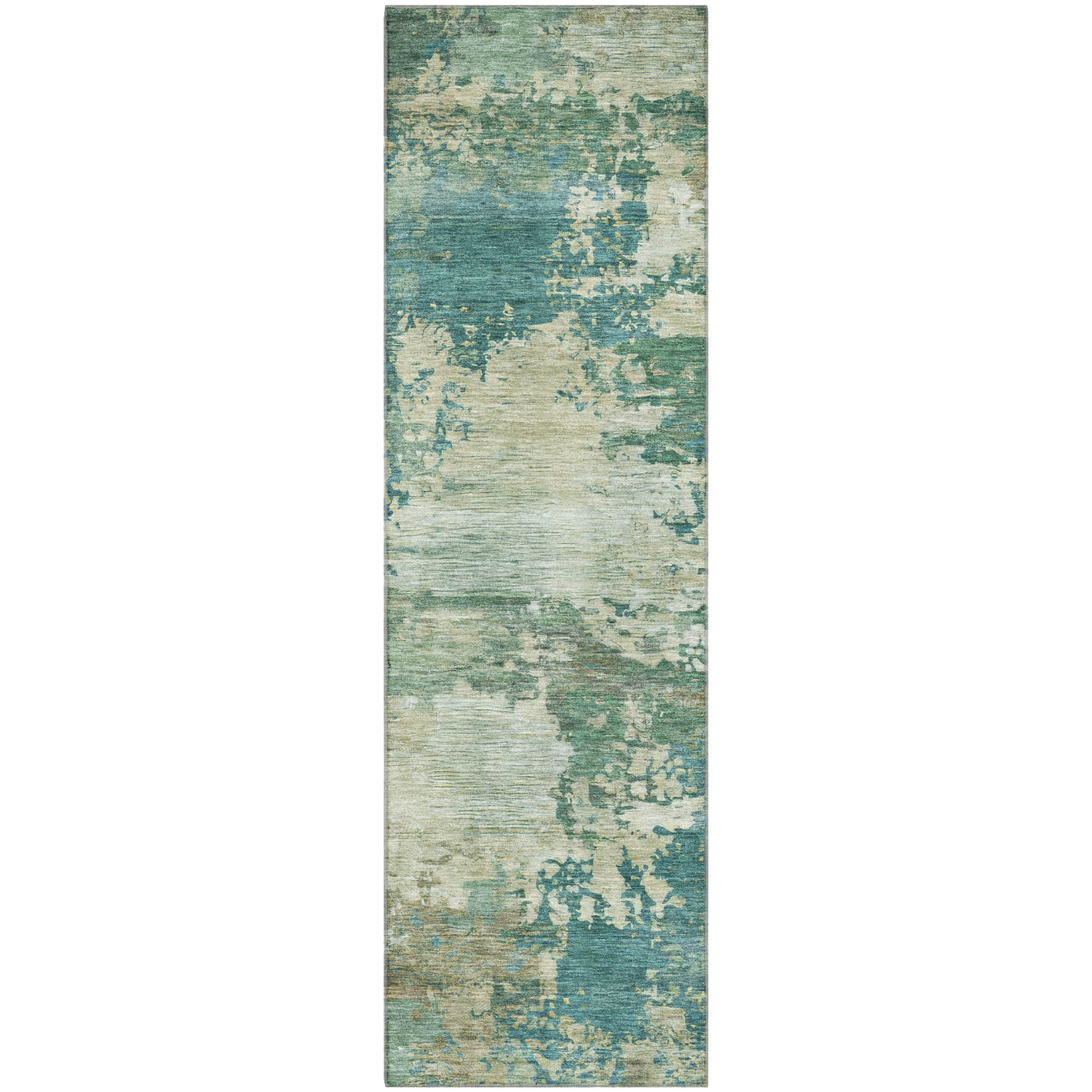 Bangkok Machine Washable Transitional Teal Rug 2'3" x 7'6" #shape_Runner
