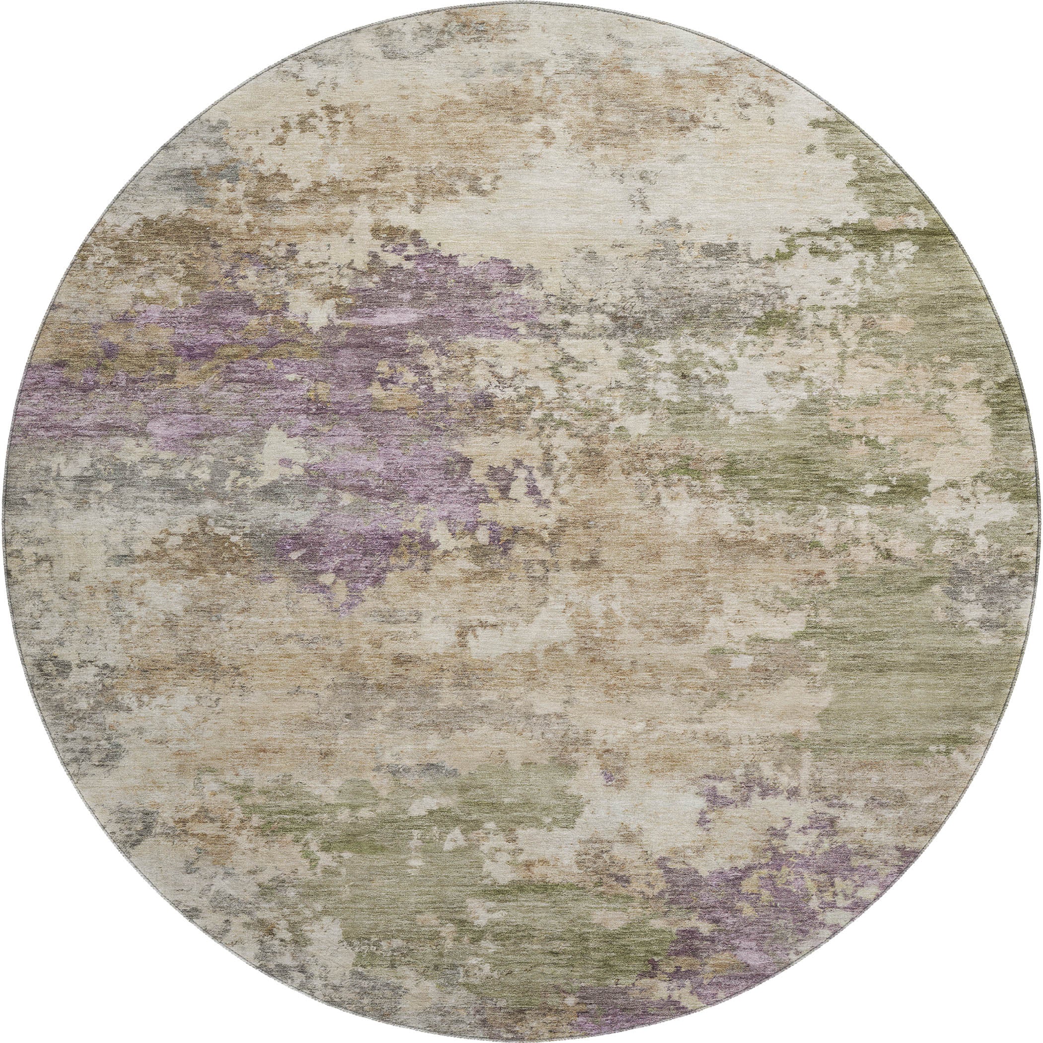 Salzburg Machine Washable Transitional Beige Brown Rug 8' x 8' #shape_Round
