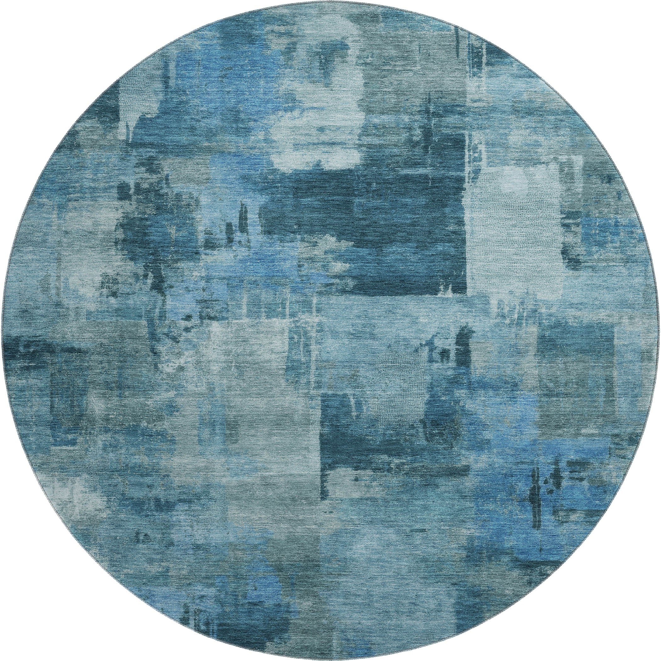 Seville Machine Washable Transitional Blue Rug 8' x 8' #shape_Round