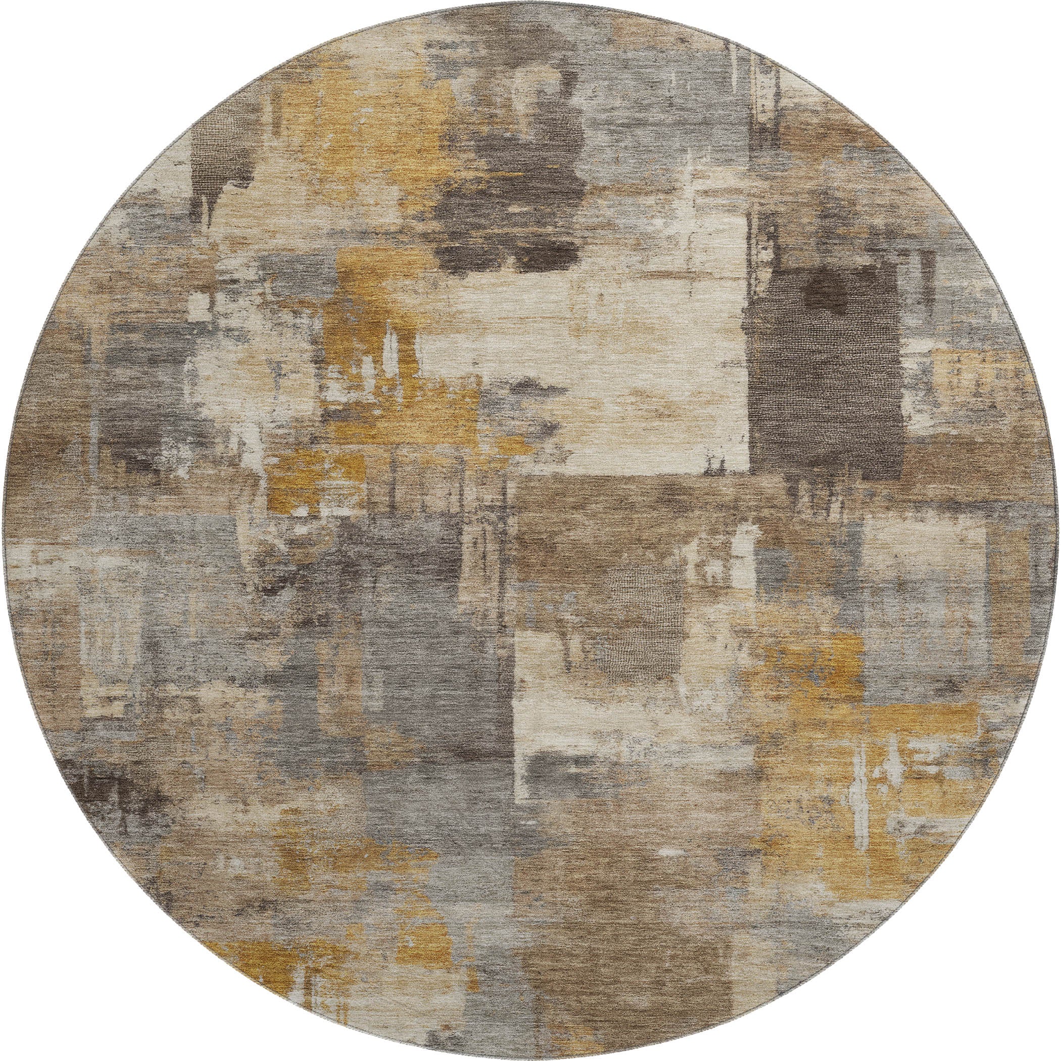 Seville Machine Washable Transitional Brown Rug 8' x 8' #shape_Round