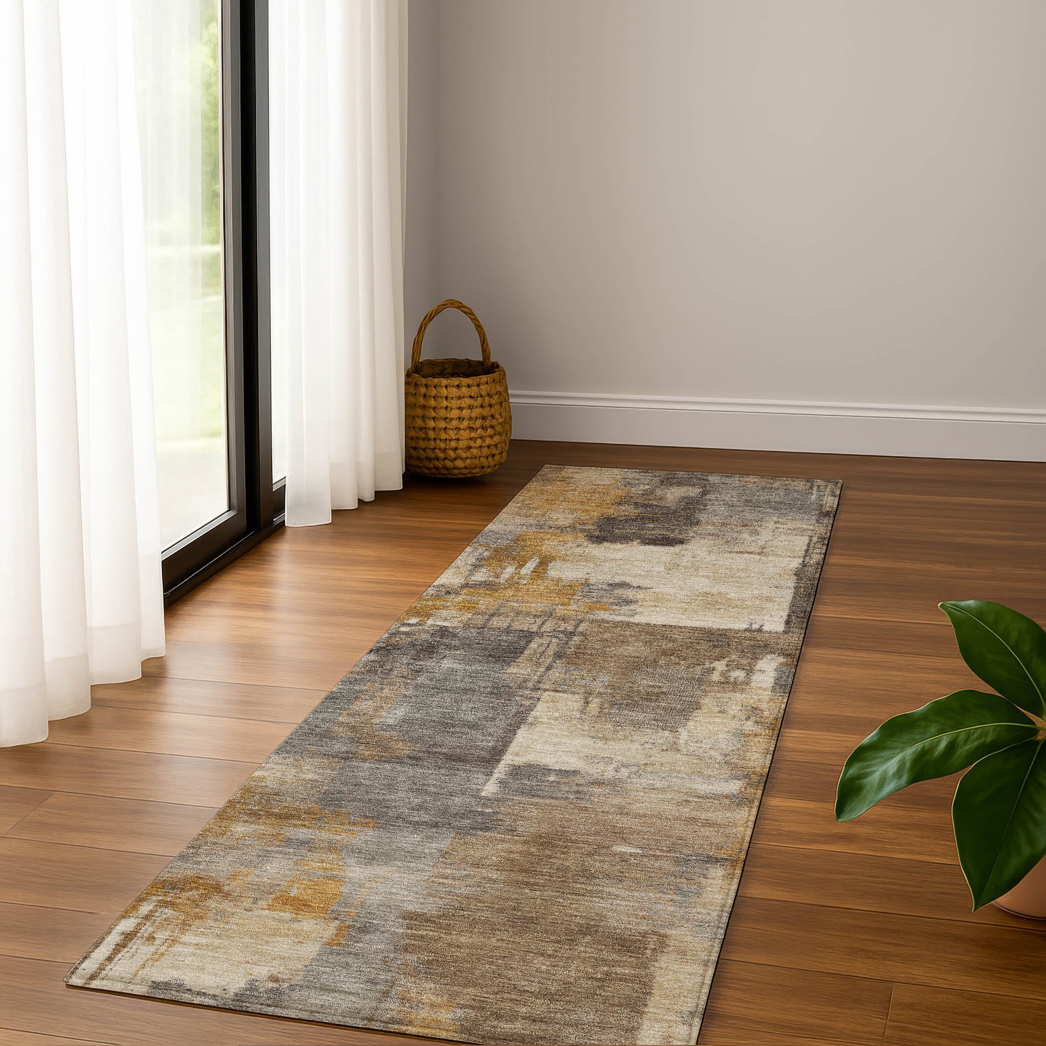 Seville Machine Washable Transitional Brown Rug 2'3" x 7'6" #shape_Runner