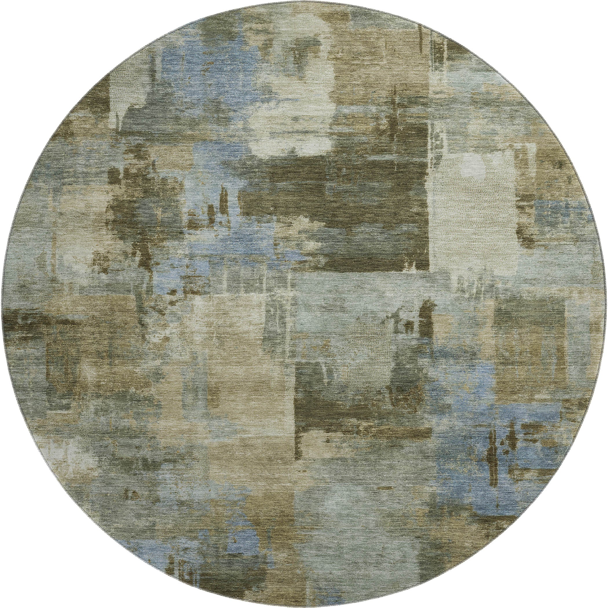 Seville Machine Washable Transitional Green Rug 8' x 8' #shape_Round