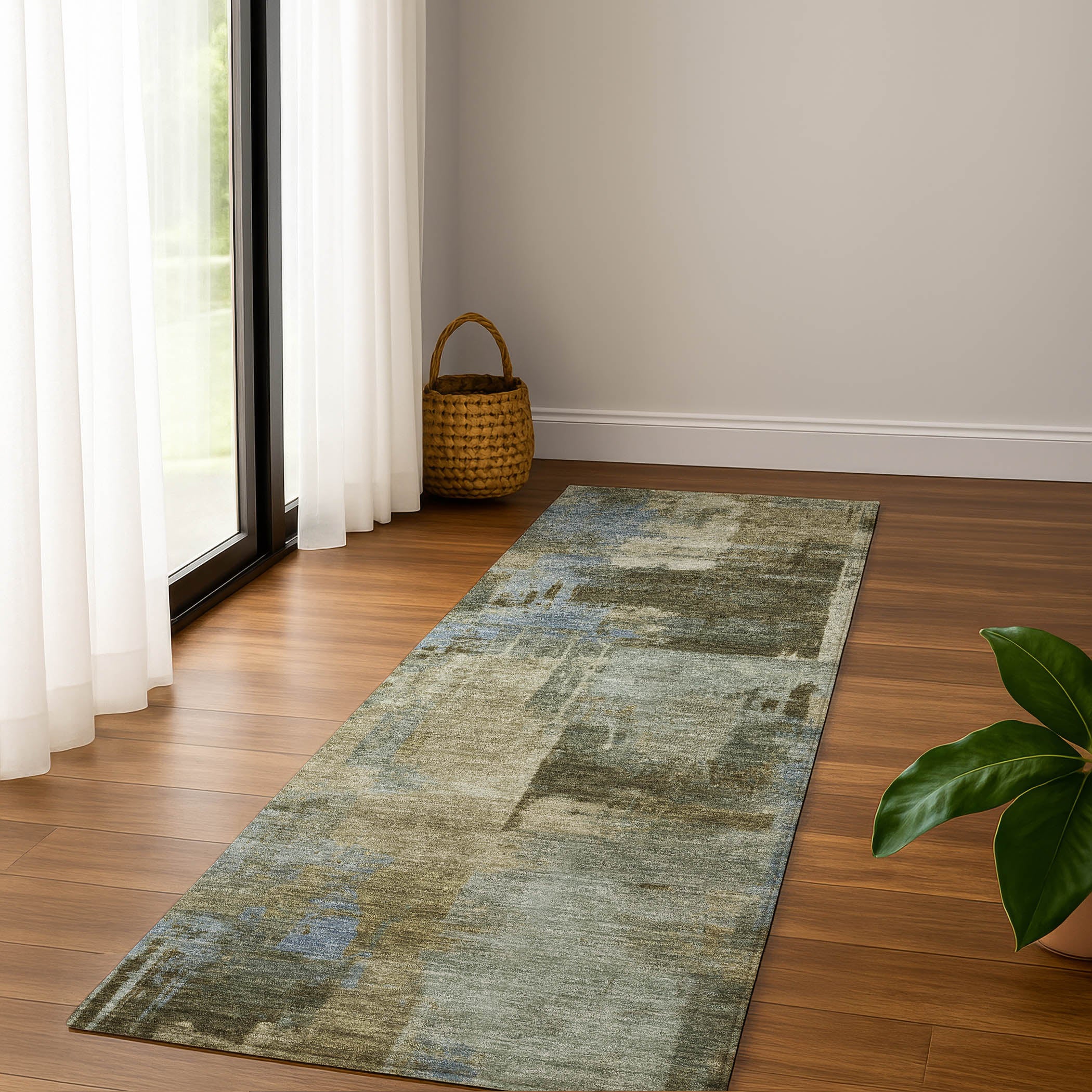 Seville Machine Washable Transitional Green Rug 2'3" x 7'6" #shape_Runner