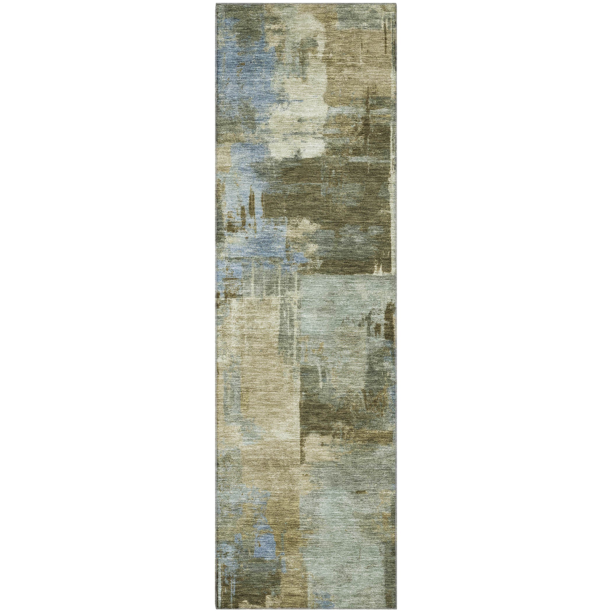 Seville Machine Washable Transitional Green Rug 2'3" x 7'6" #shape_Runner