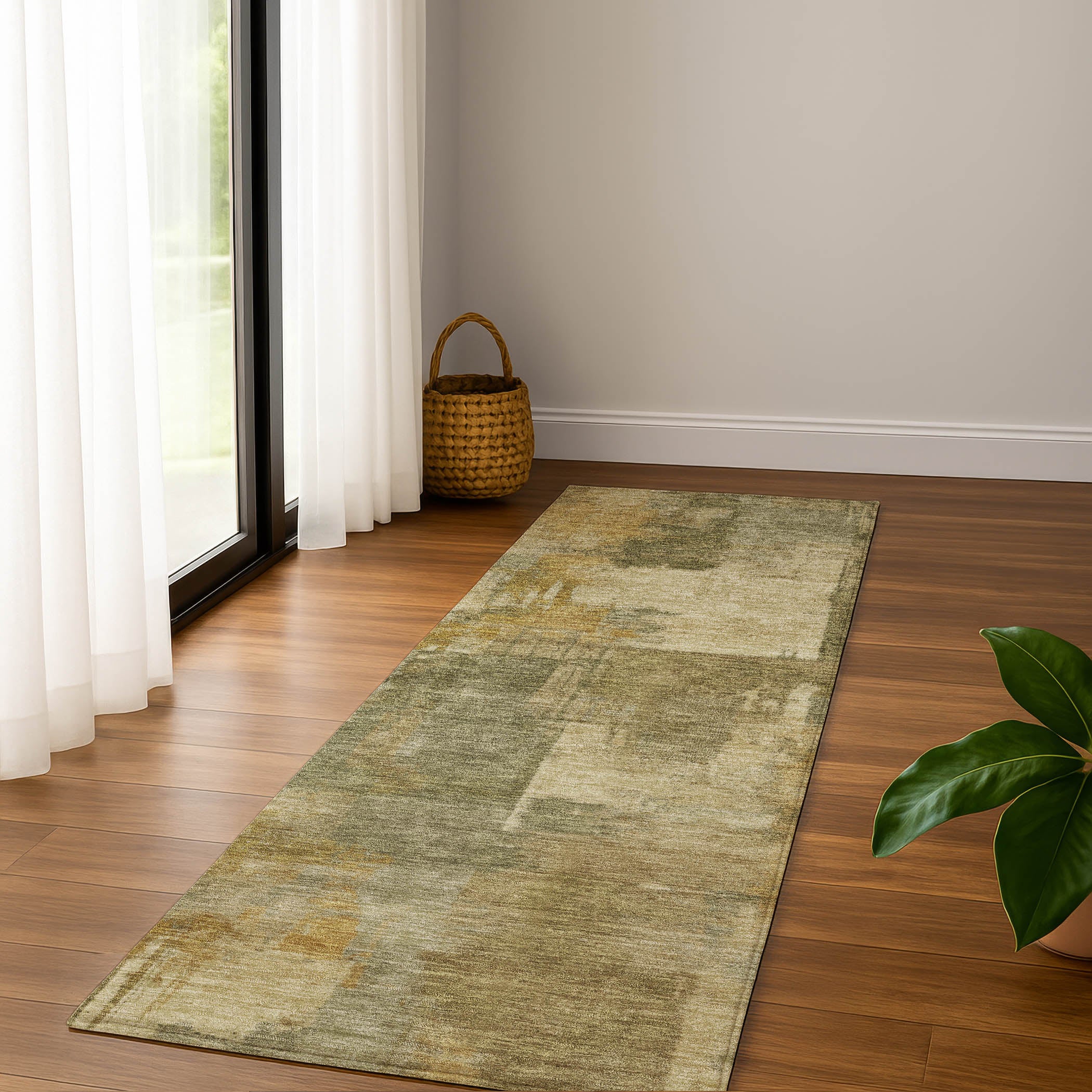 Seville Machine Washable Transitional Khaki Brown Rug 2'3" x 7'6" #shape_Runner