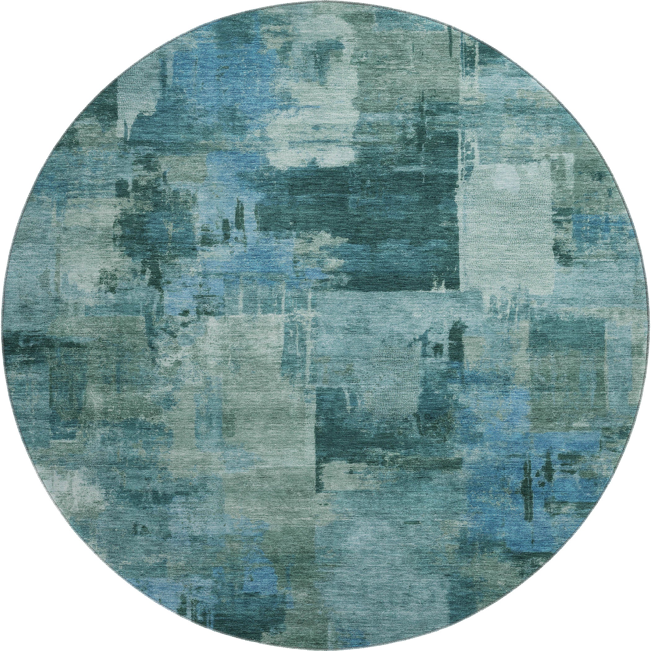 Seville Machine Washable Transitional Teal Rug 8' x 8' #shape_Round