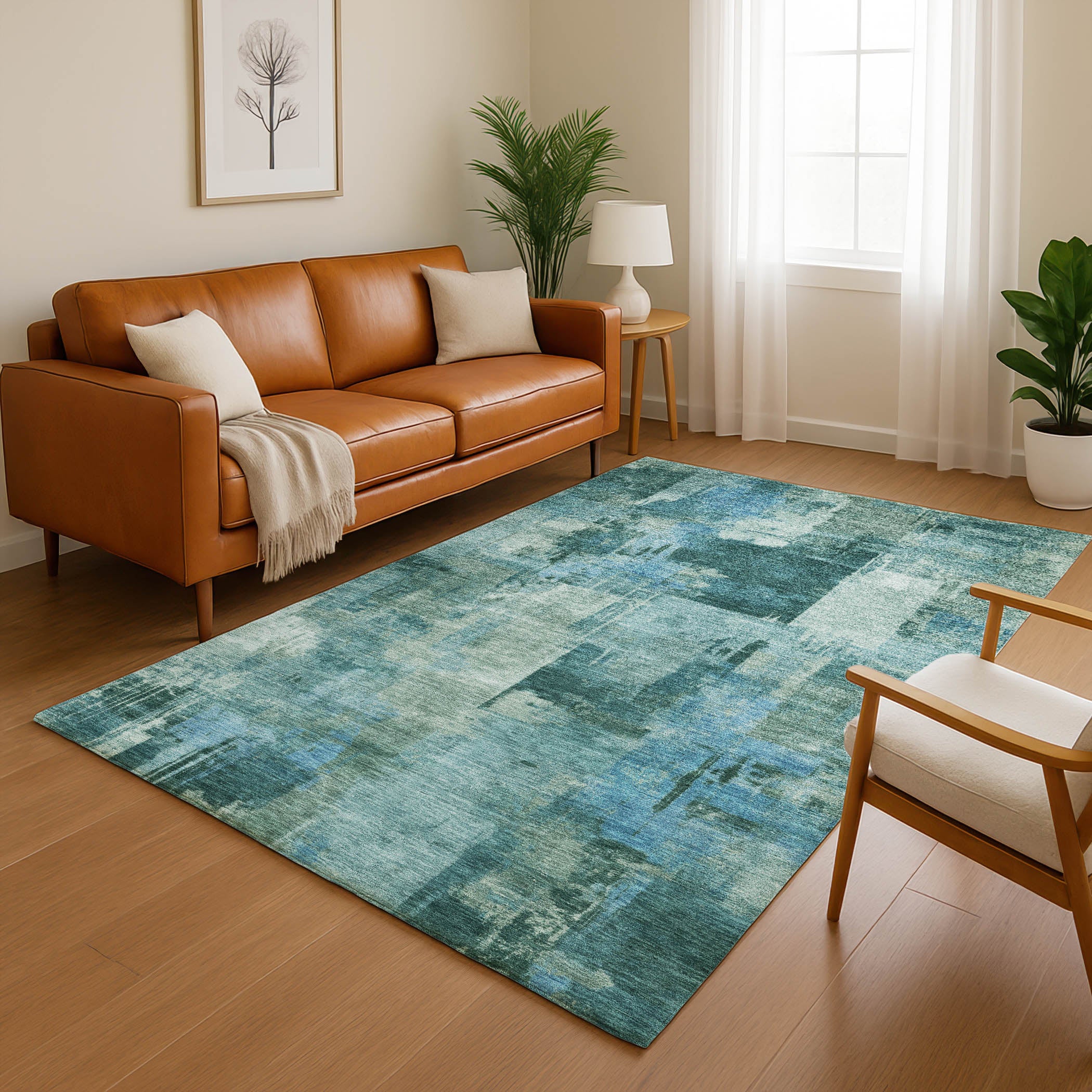 Seville Machine Washable Transitional Teal Rug 2'6" x 3'10" #shape_Rectangle