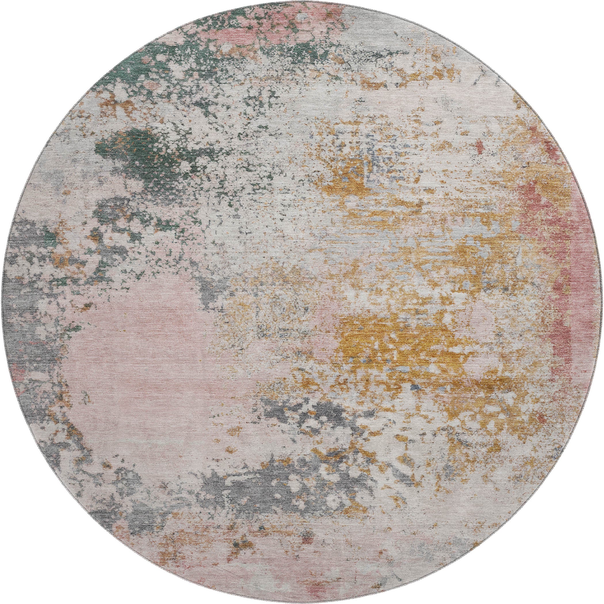 Santorini Machine Washable Transitional Pink Rug 8' x 8' #shape_Round