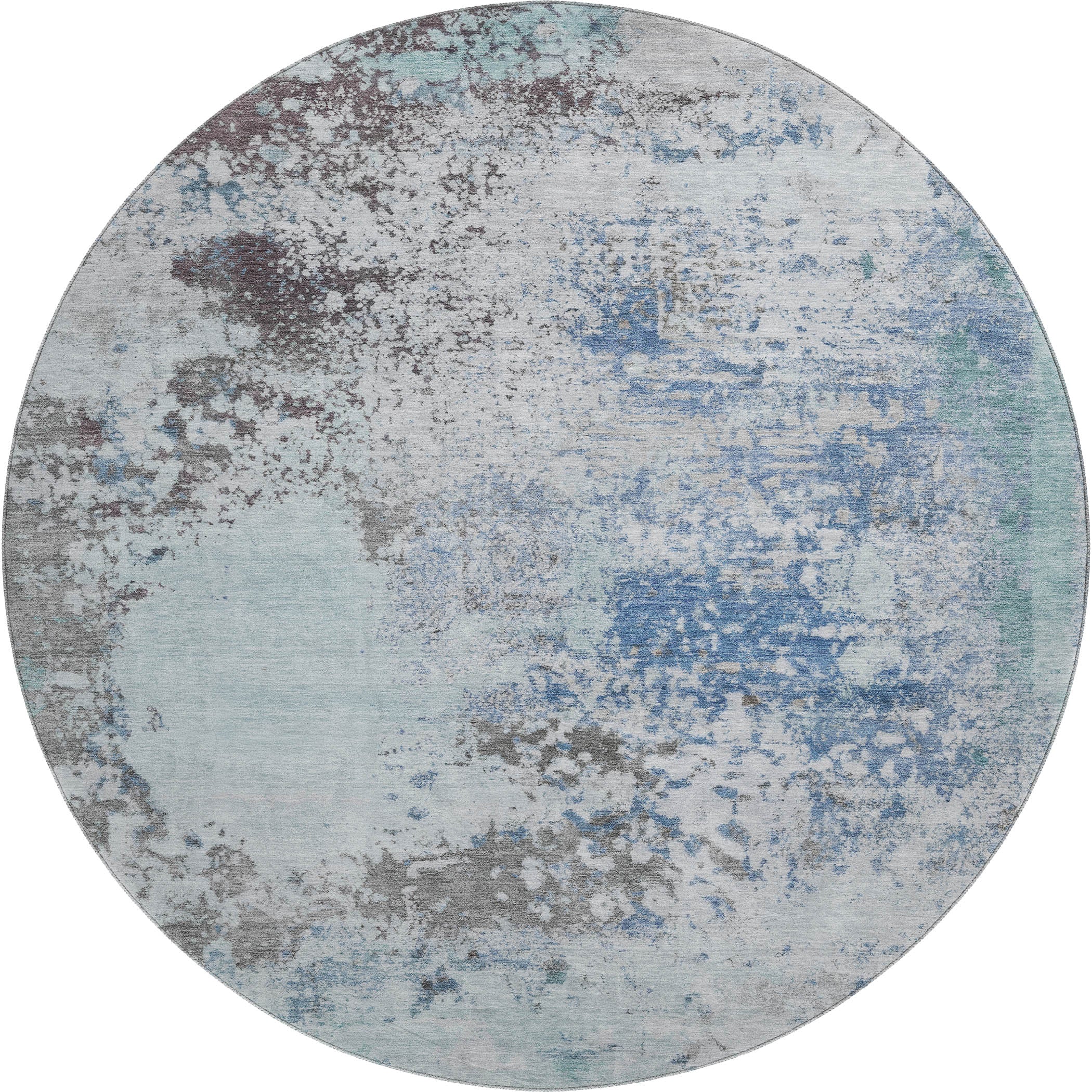Santorini Machine Washable Transitional Turquoise Teal Rug 8' x 8' #shape_Round