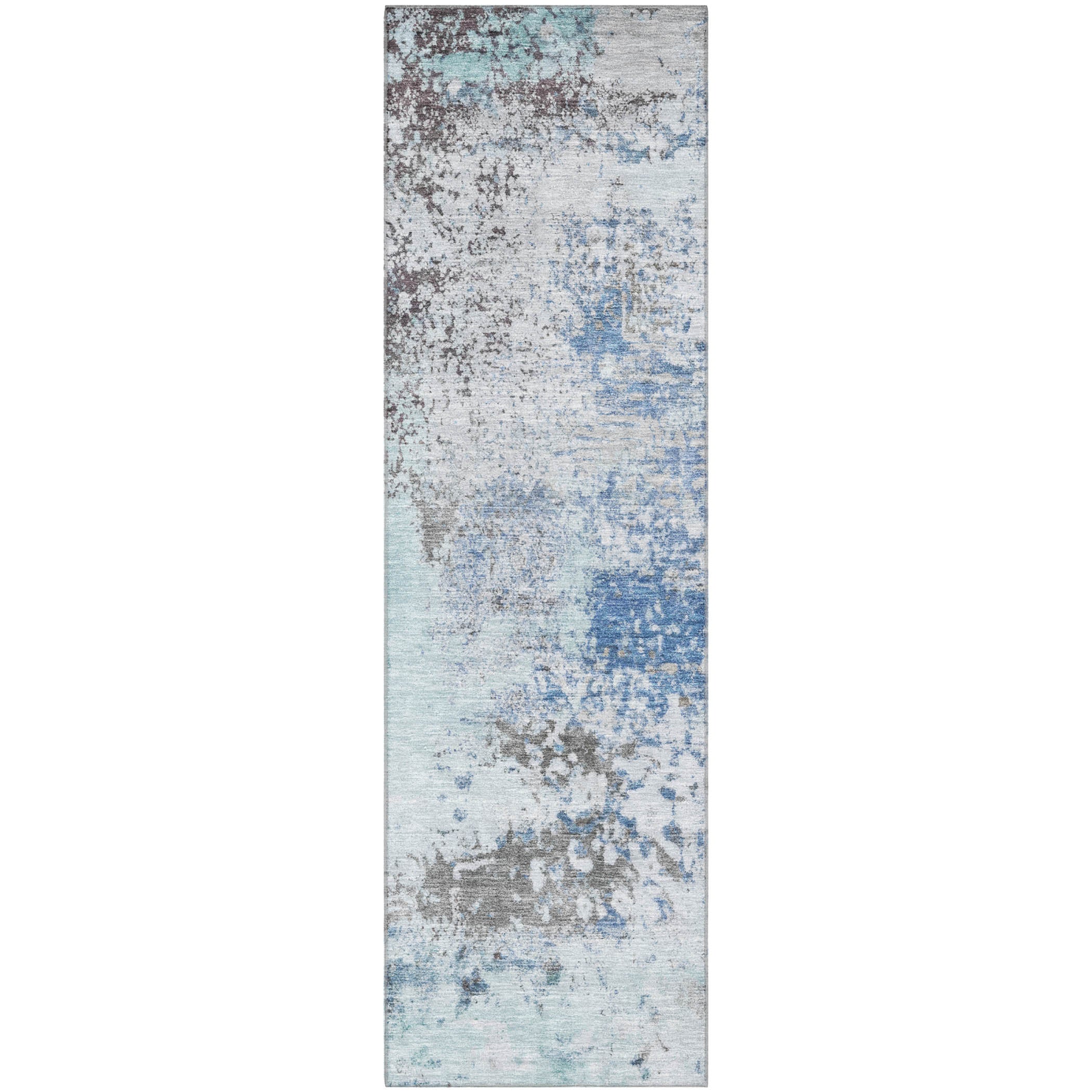 Santorini Machine Washable Transitional Turquoise Teal Rug 2'3" x 7'6" #shape_Runner