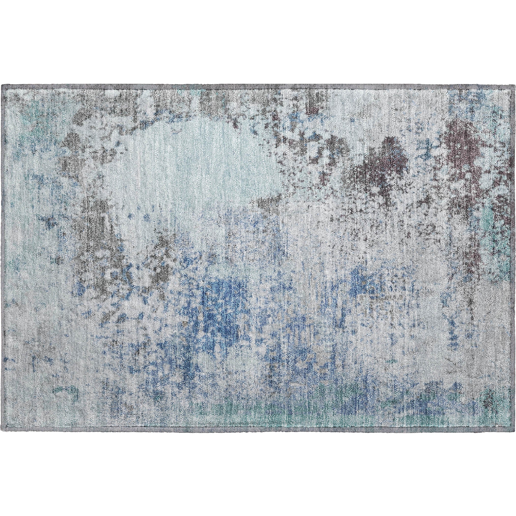 Santorini Machine Washable Transitional Turquoise Teal Rug 1'8" x 2'6" #shape_Rectangle