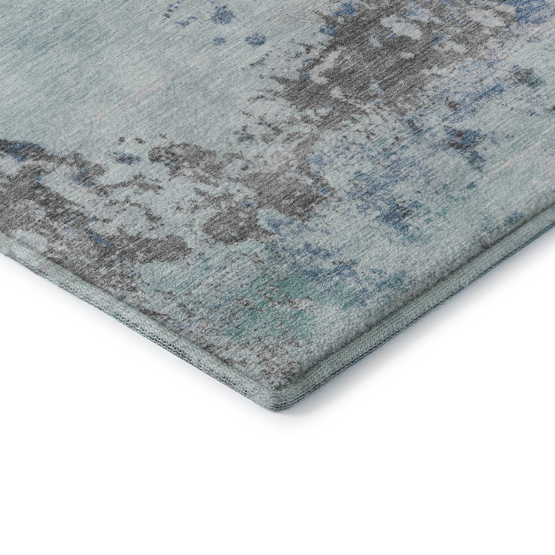 Santorini Machine Washable Transitional Turquoise Teal Rug 1'8" x 2'6" #shape_Rectangle