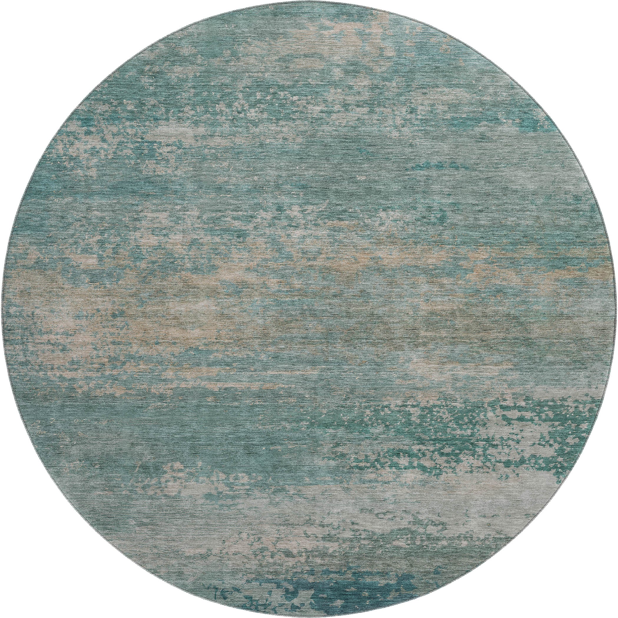 Chiang Mai Machine Washable Transitional Aqua Teal Rug 8' x 8' #shape_Round