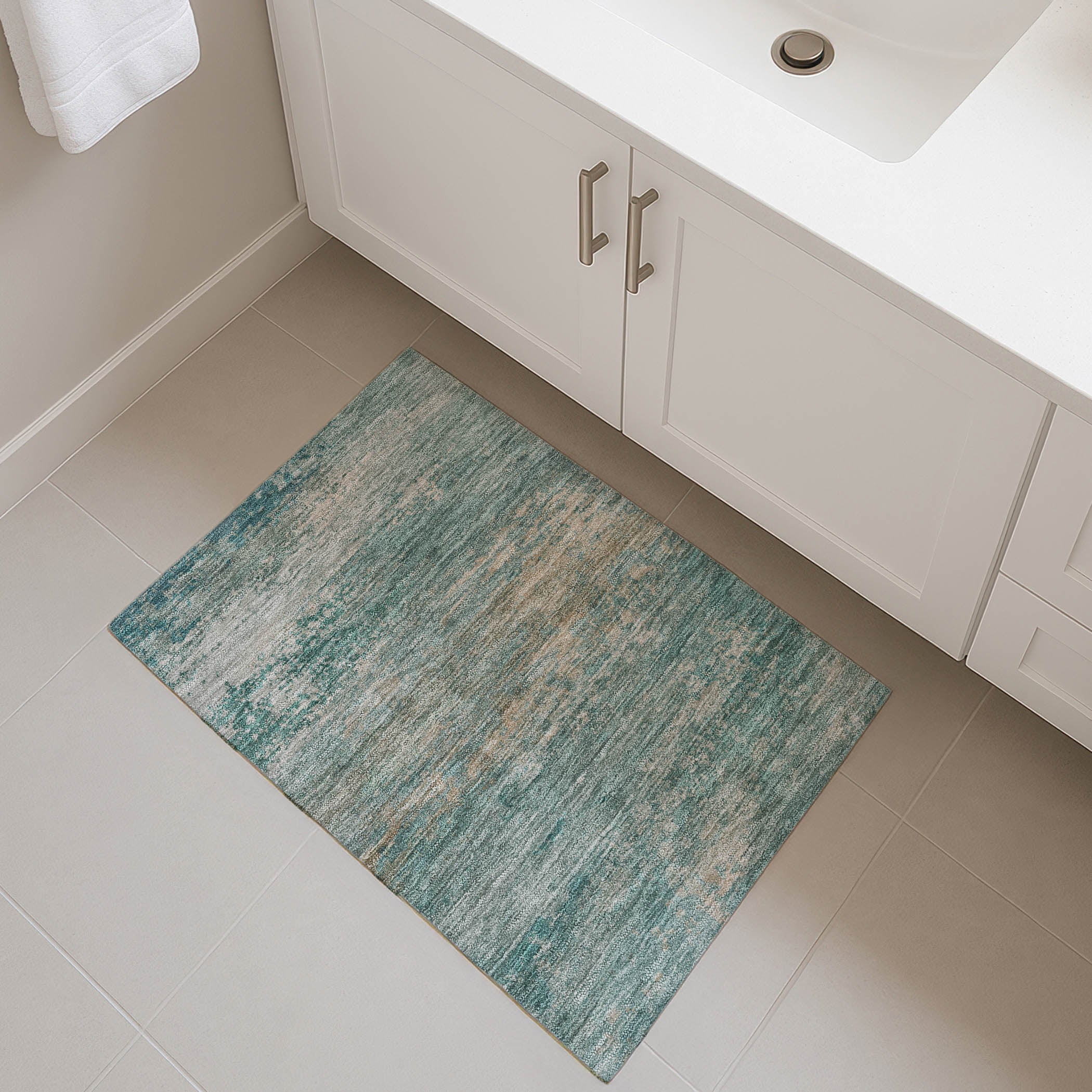 Chiang Mai Machine Washable Transitional Aqua Teal Rug 1'8" x 2'6" #shape_Rectangle