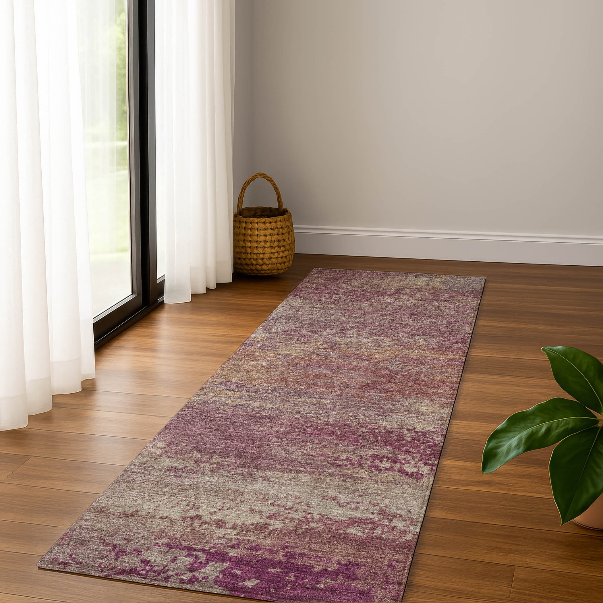 Chiang Mai Machine Washable Transitional Merlot Red Rug 2'3" x 7'6" #shape_Runner
