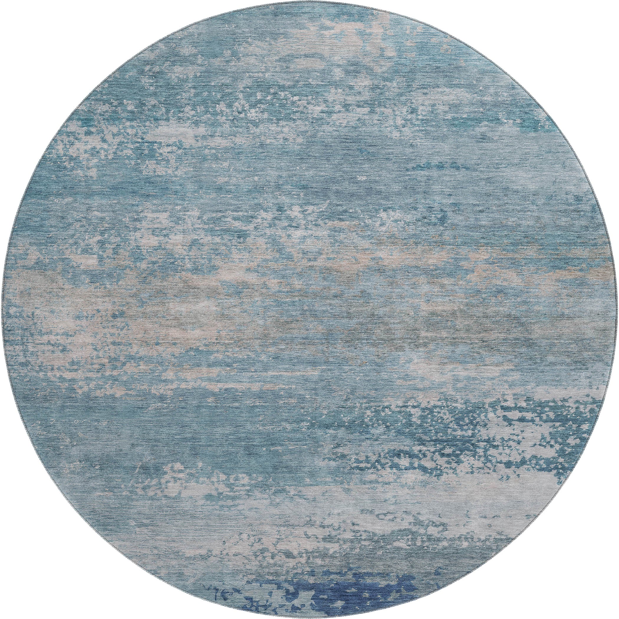 Chiang Mai Machine Washable Transitional Sky Blue Rug 8' x 8' #shape_Round