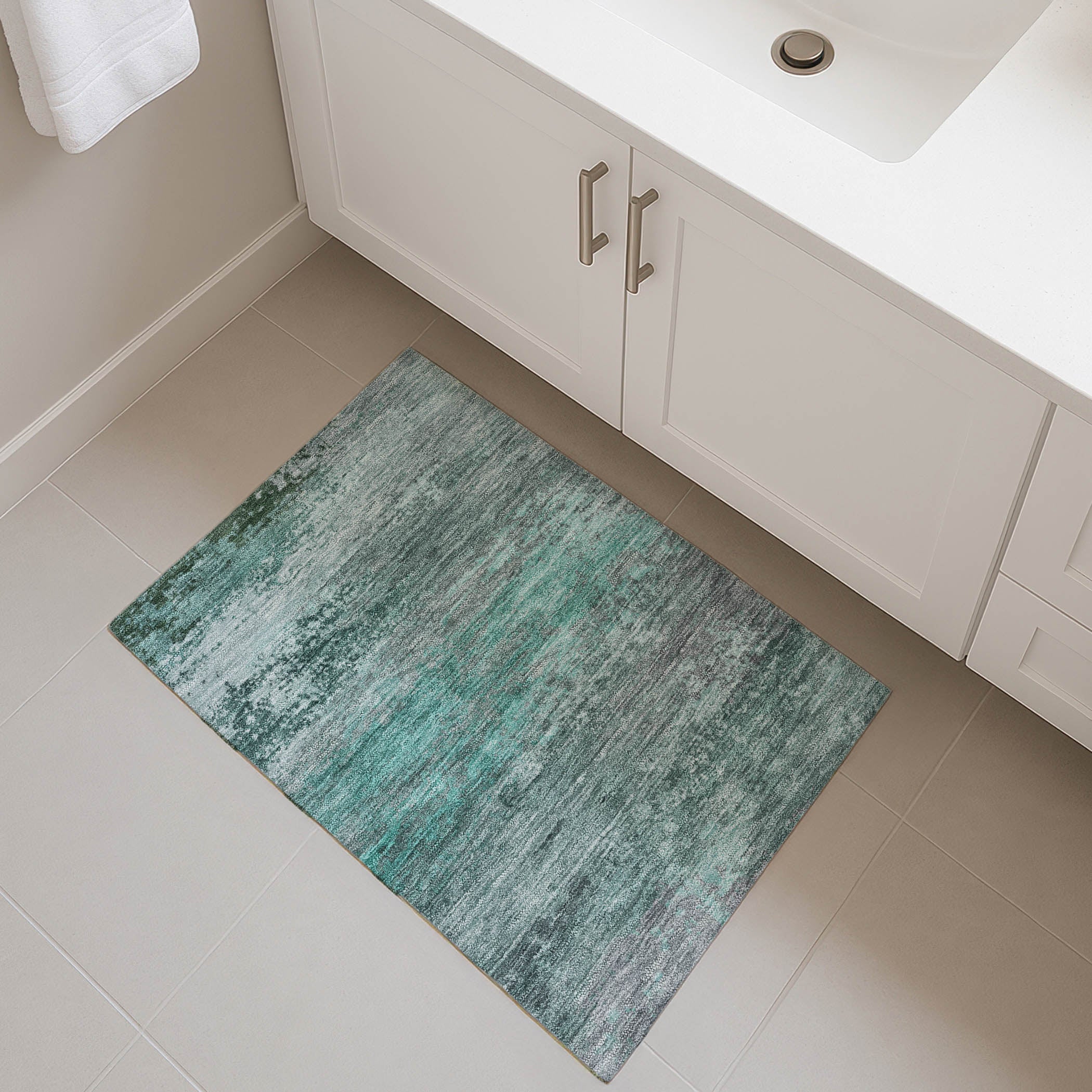 Chiang Mai Machine Washable Transitional Teal Rug 1'8" x 2'6" #shape_Rectangle