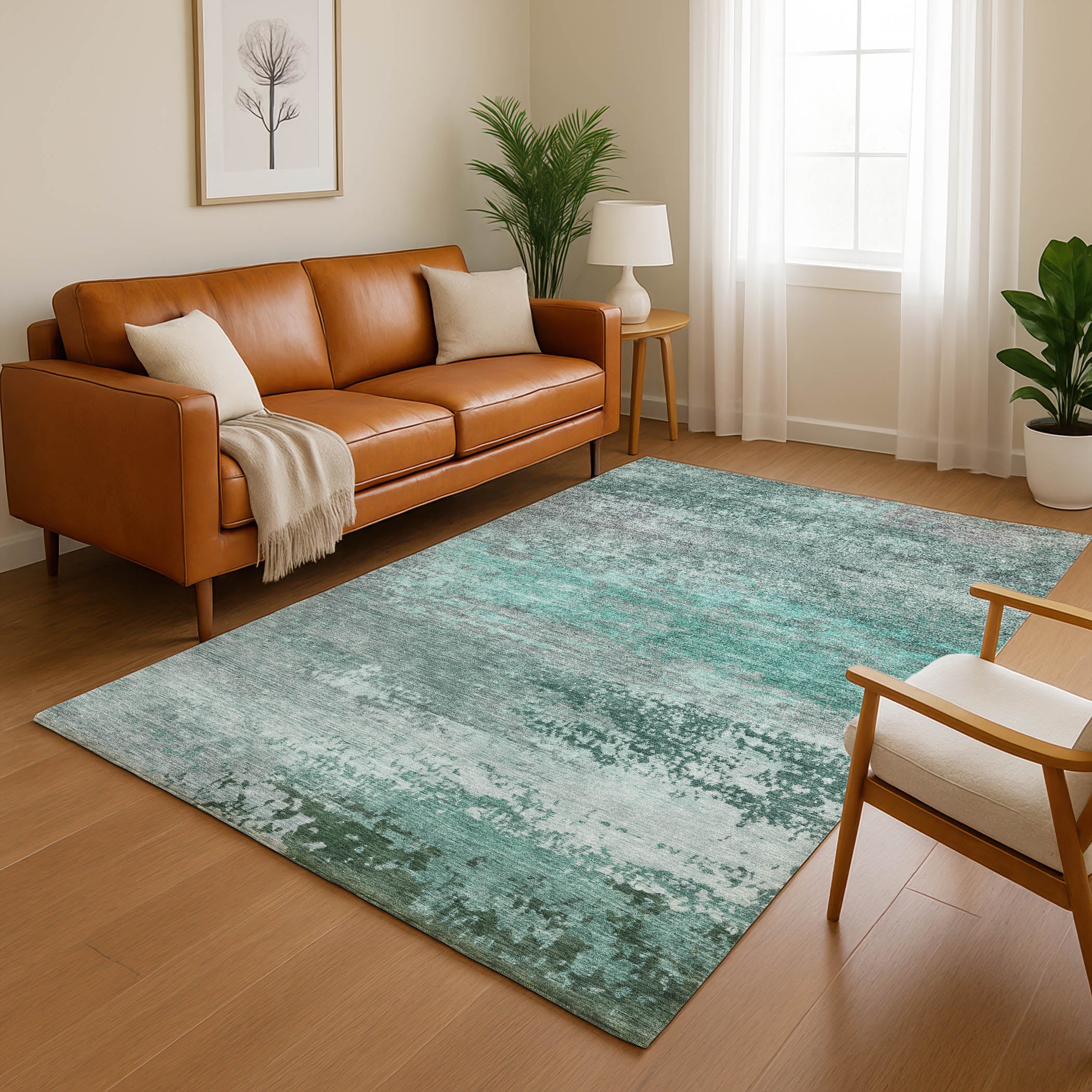 Chiang Mai Machine Washable Transitional Teal Rug 2'6" x 3'10" #shape_Rectangle