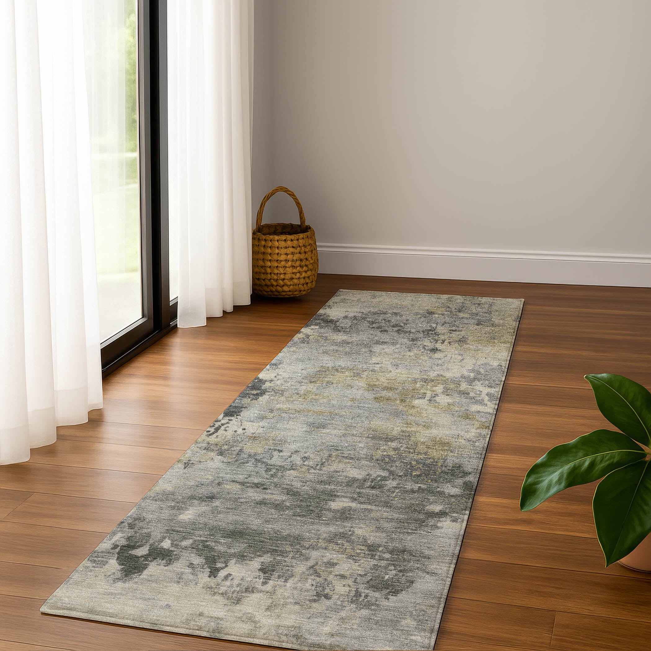 Santorini Machine Washable Transitional Pewter Gray Rug 2'3" x 7'6" #shape_Runner