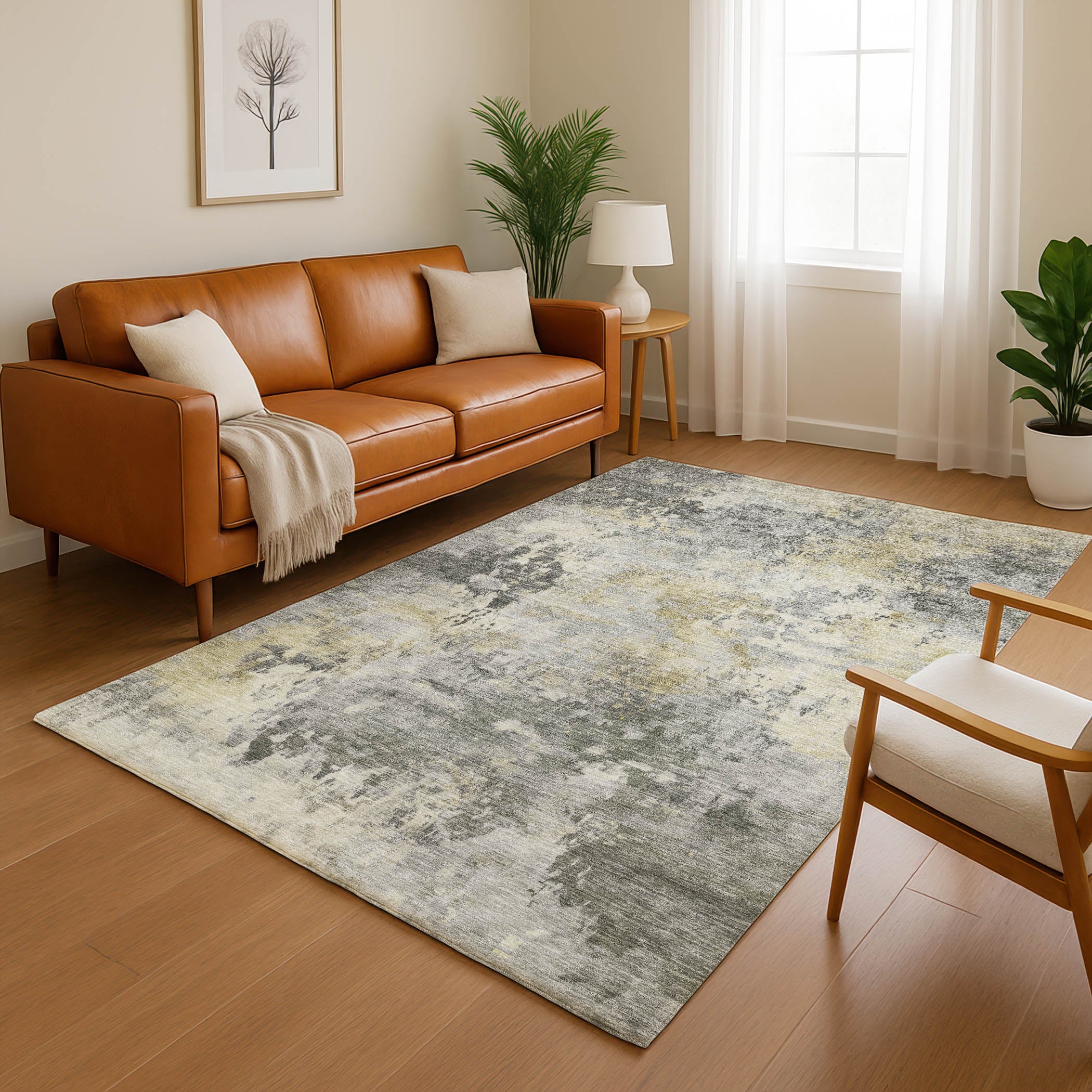 Santorini Machine Washable Transitional Pewter Gray Rug 2'6" x 3'10" #shape_Rectangle