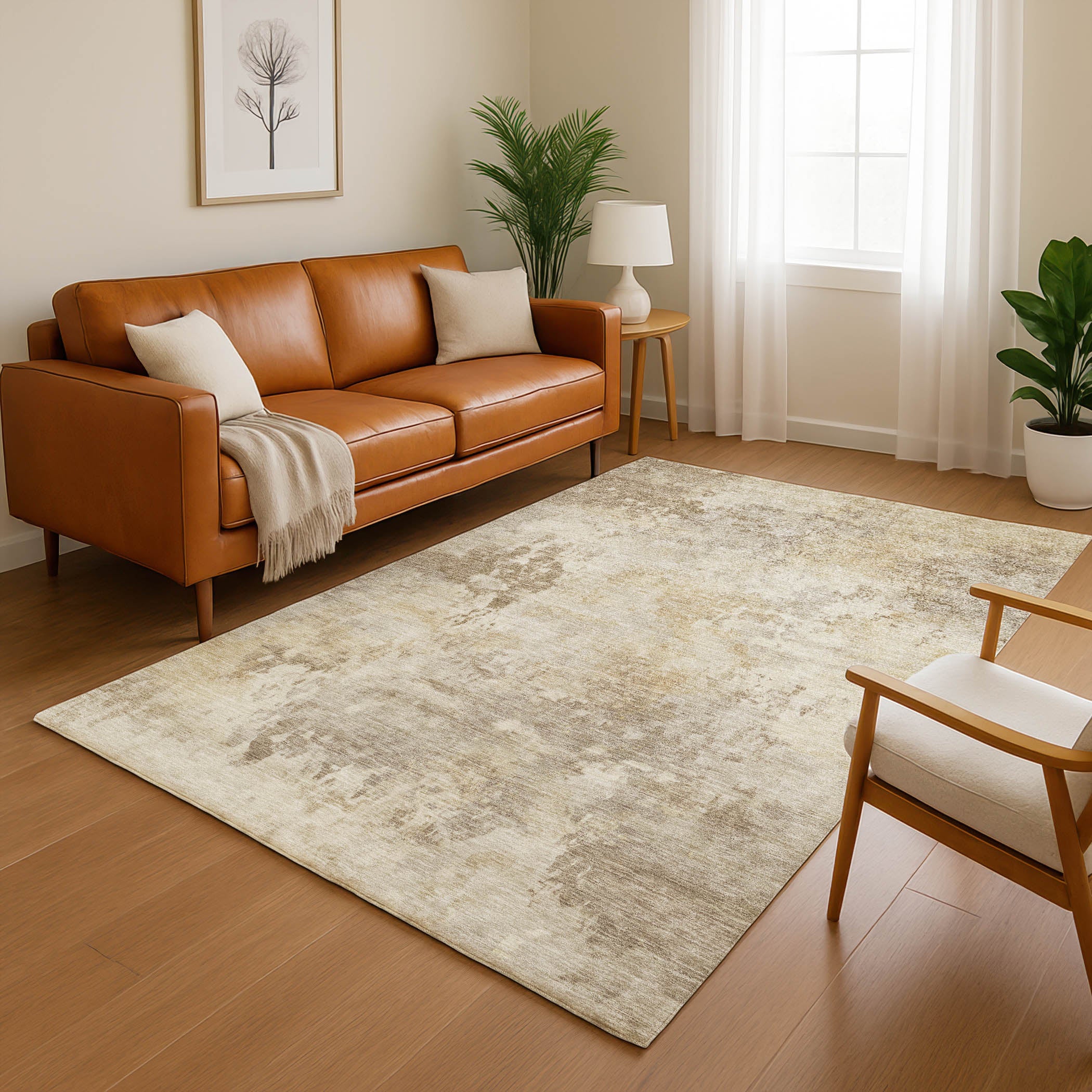 Santorini Machine Washable Transitional Tan Brown Rug 2'6" x 3'10" #shape_Rectangle