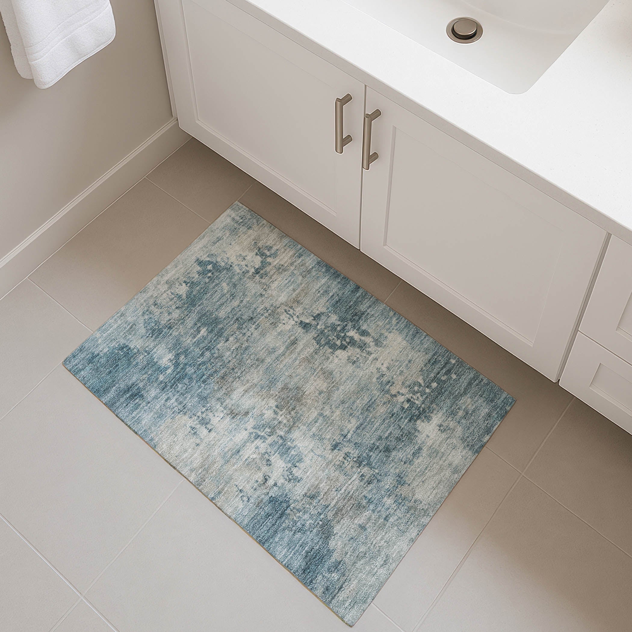 Santorini Machine Washable Transitional Teal Rug 1'8" x 2'6" #shape_Rectangle