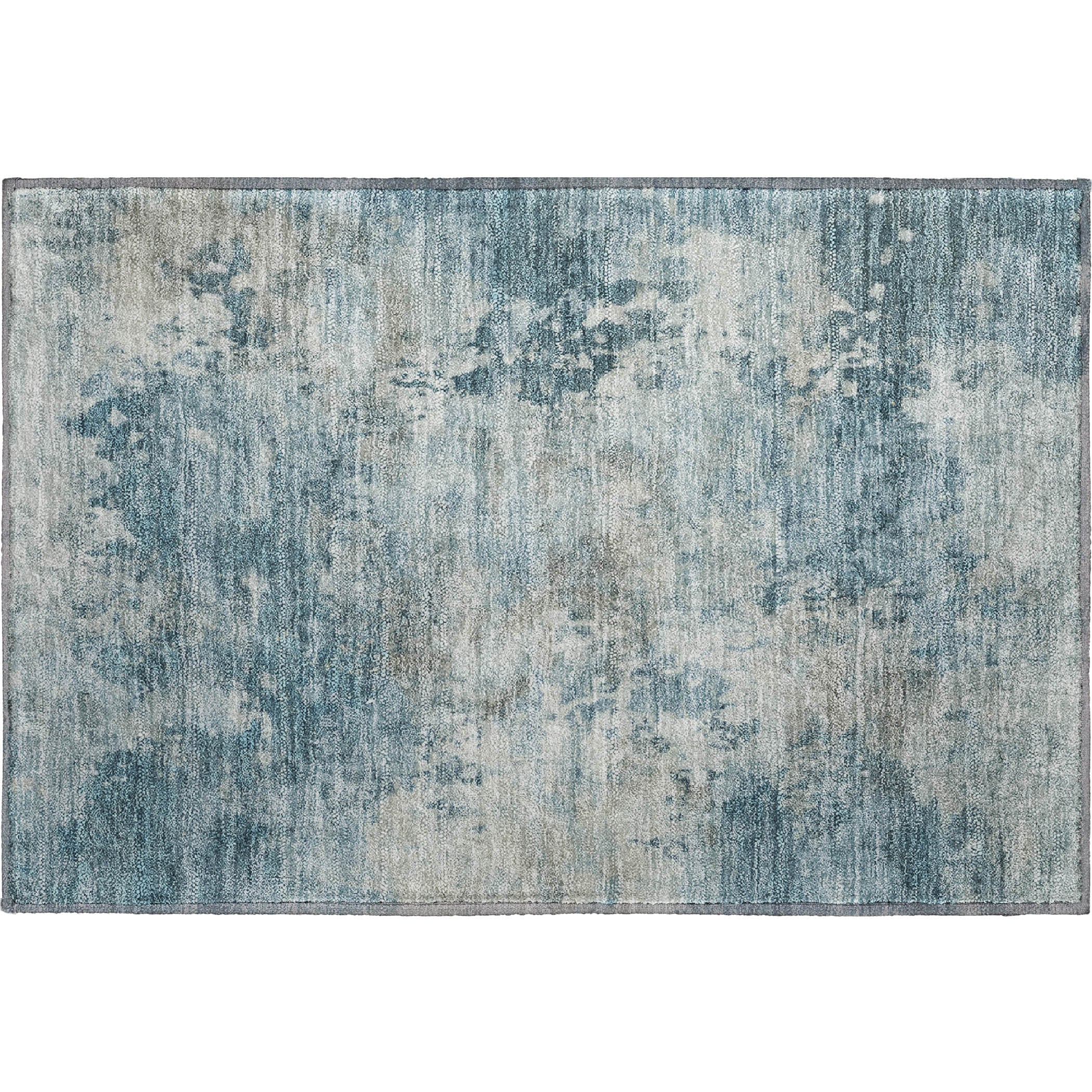 Santorini Machine Washable Transitional Teal Rug 1'8" x 2'6" #shape_Rectangle