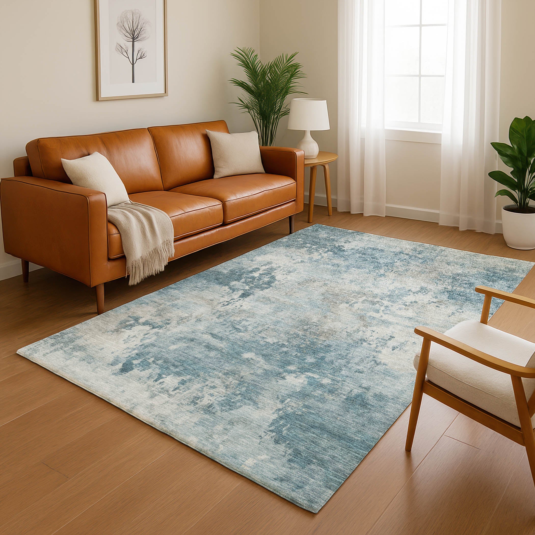 Santorini Machine Washable Transitional Teal Rug 2'6" x 3'10" #shape_Rectangle