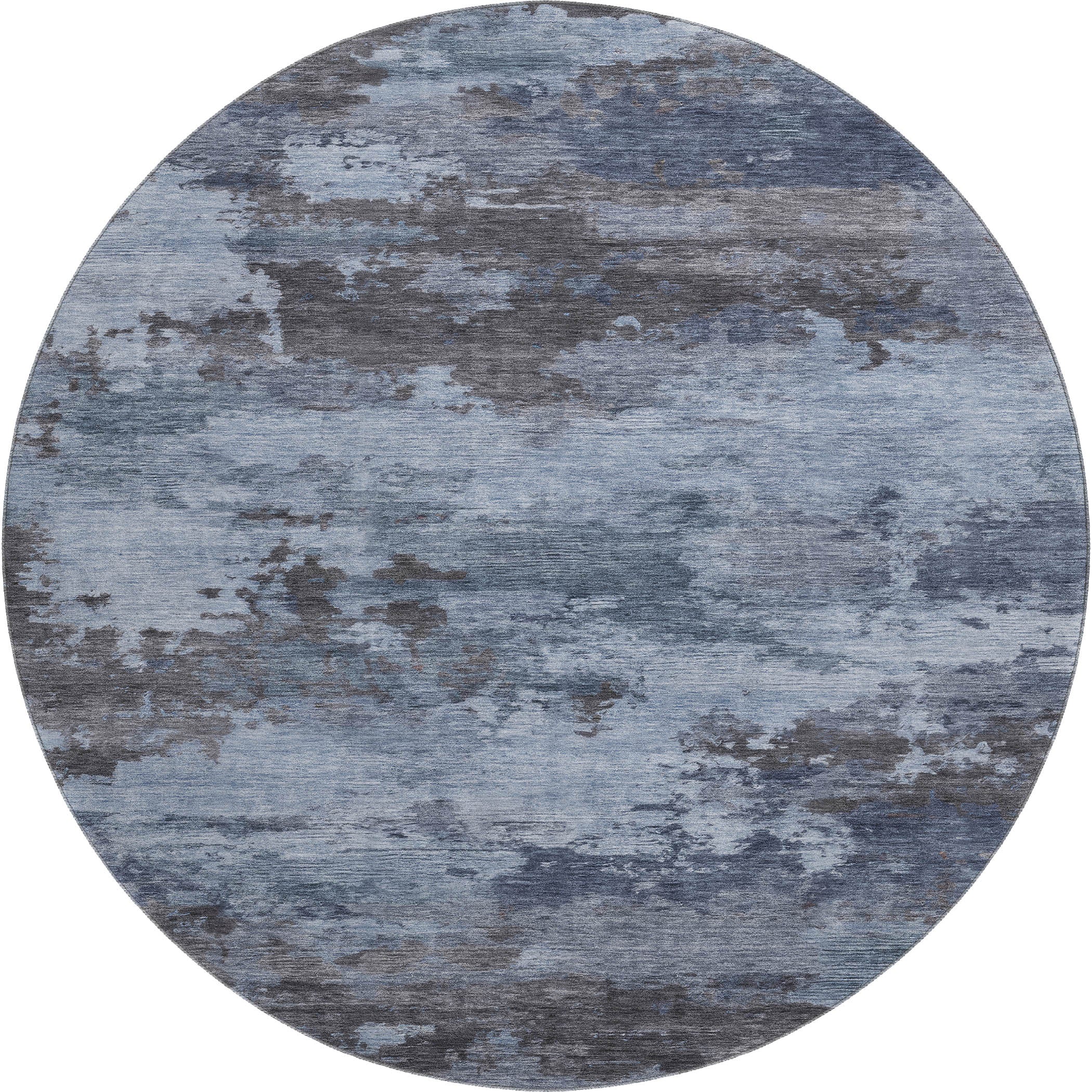 Seoul Machine Washable Transitional Blue Rug 8' x 8' #shape_Round