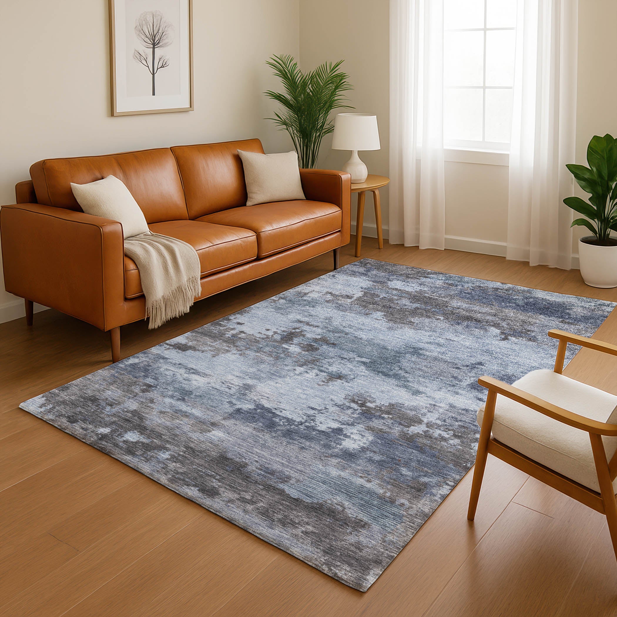 Seoul Machine Washable Transitional Blue Rug 2'6" x 3'10" #shape_Rectangle
