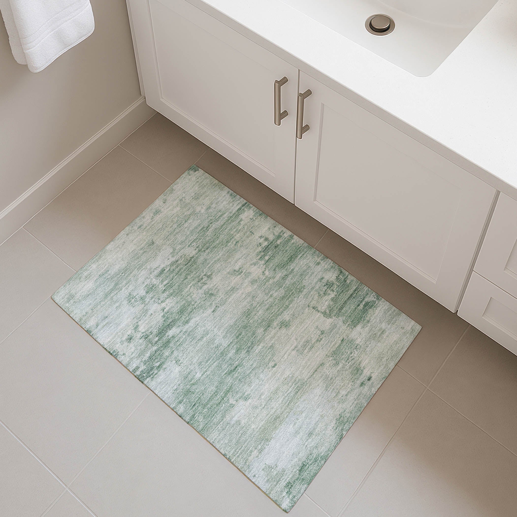 Seoul Machine Washable Transitional Mint Green Rug 1'8" x 2'6" #shape_Rectangle