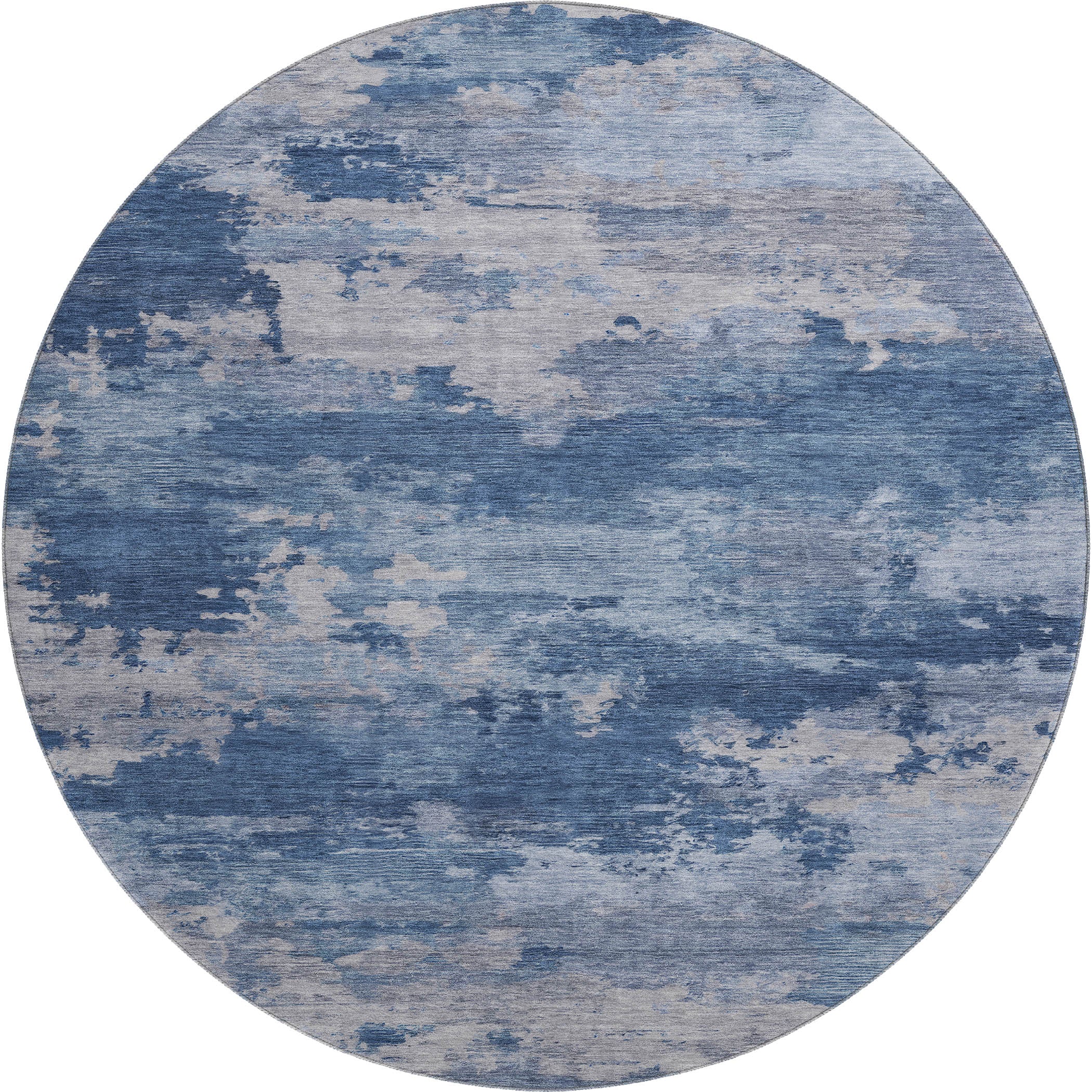 Seoul Machine Washable Transitional Navy Blue Rug 8' x 8' #shape_Round