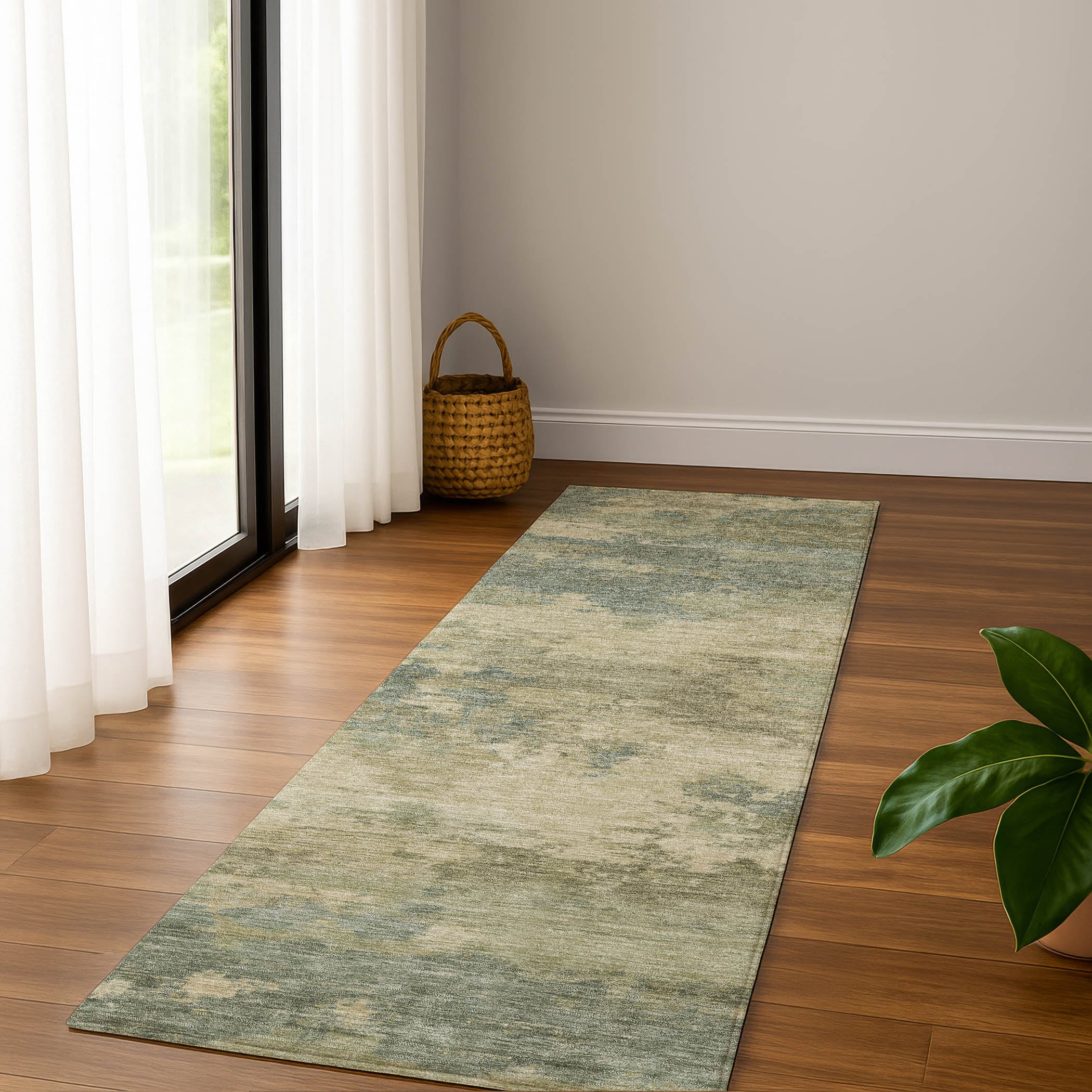 Seoul Machine Washable Transitional Seafoam Blue Rug 2'3" x 7'6" #shape_Runner