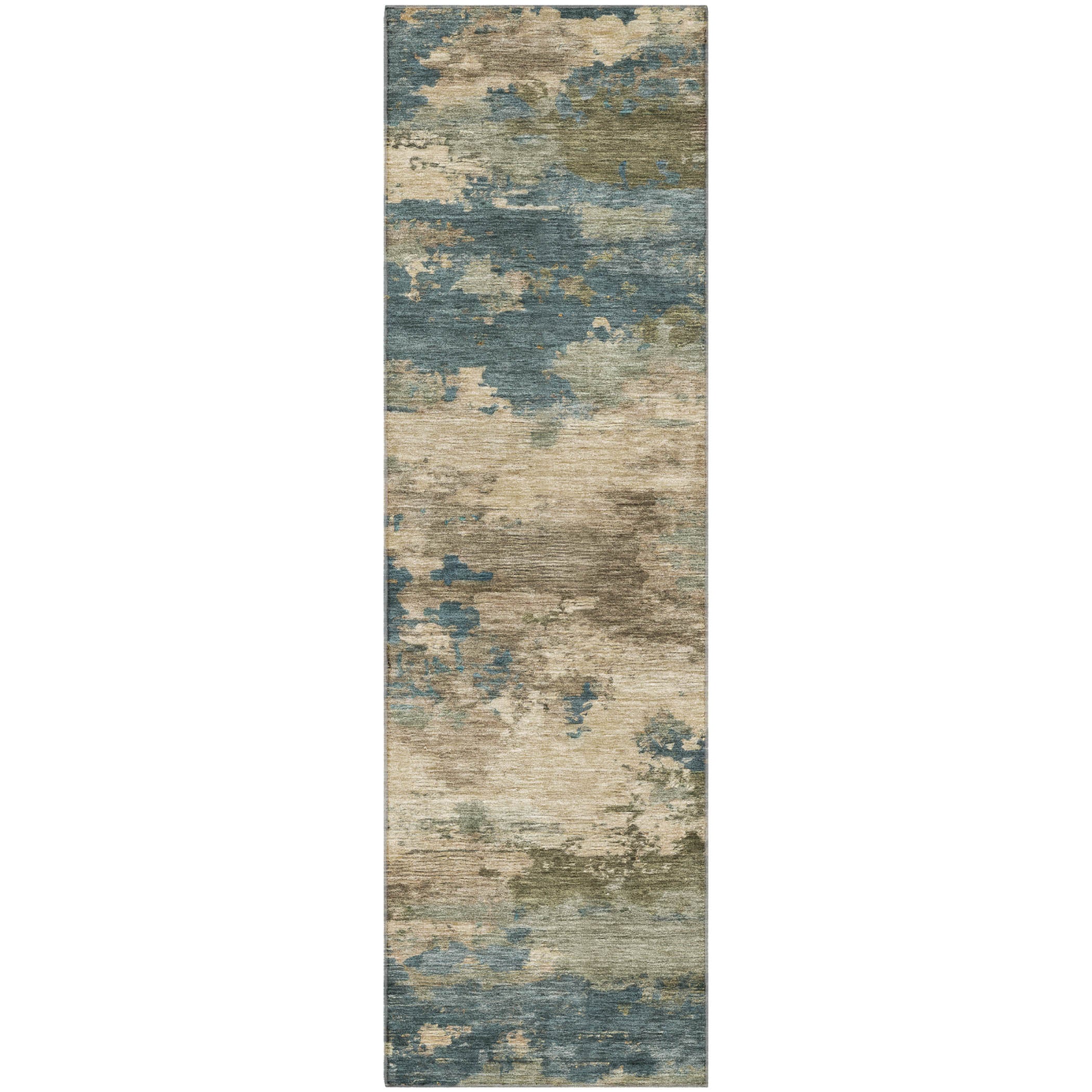 Seoul Machine Washable Transitional Teal Rug 2'3" x 7'6" #shape_Runner