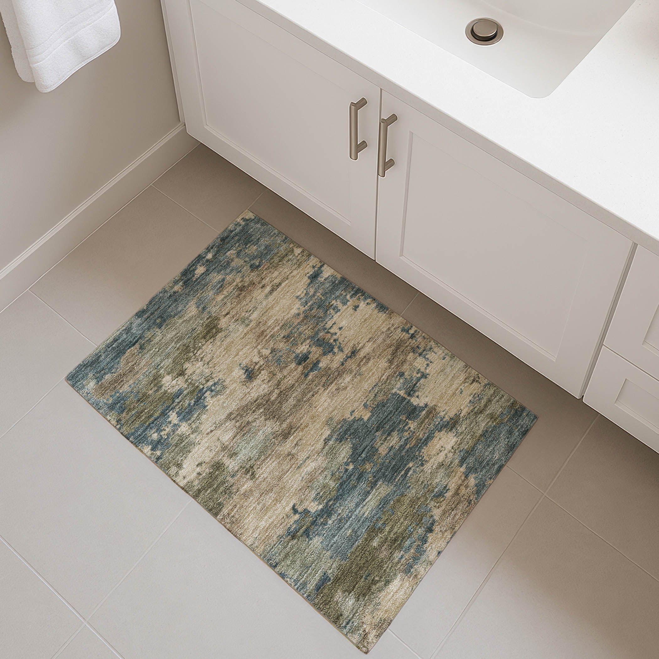 Seoul Machine Washable Transitional Teal Rug 1'8" x 2'6" #shape_Rectangle