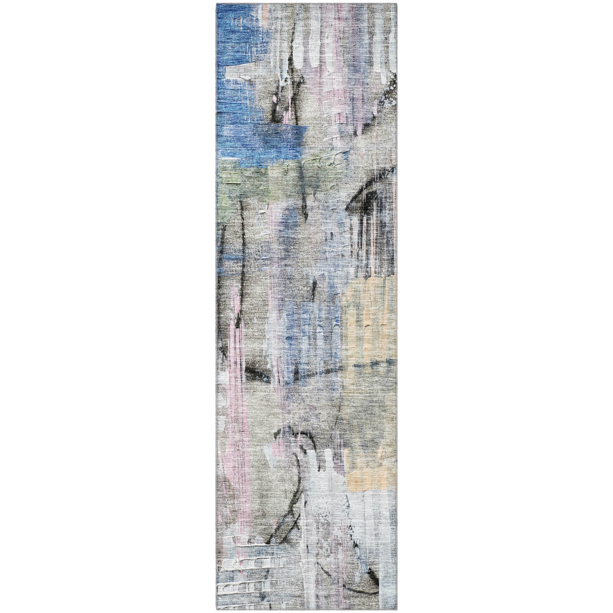 Hoi An Machine Washable Transitional Blue Rug 2'3" x 7'6" #shape_Runner