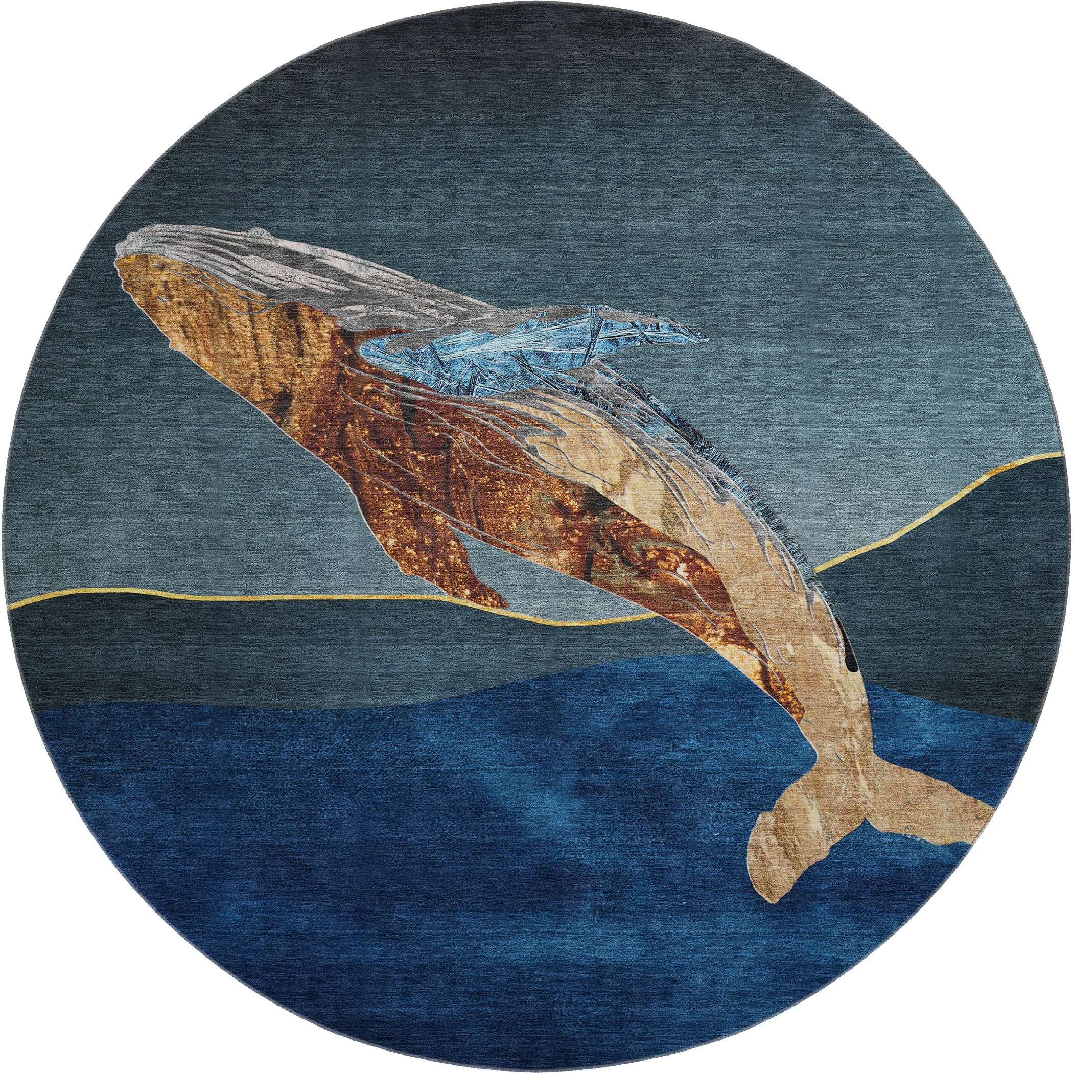 Valletta Machine Washable Transitional Blue Rug 8' x 8' #shape_Round