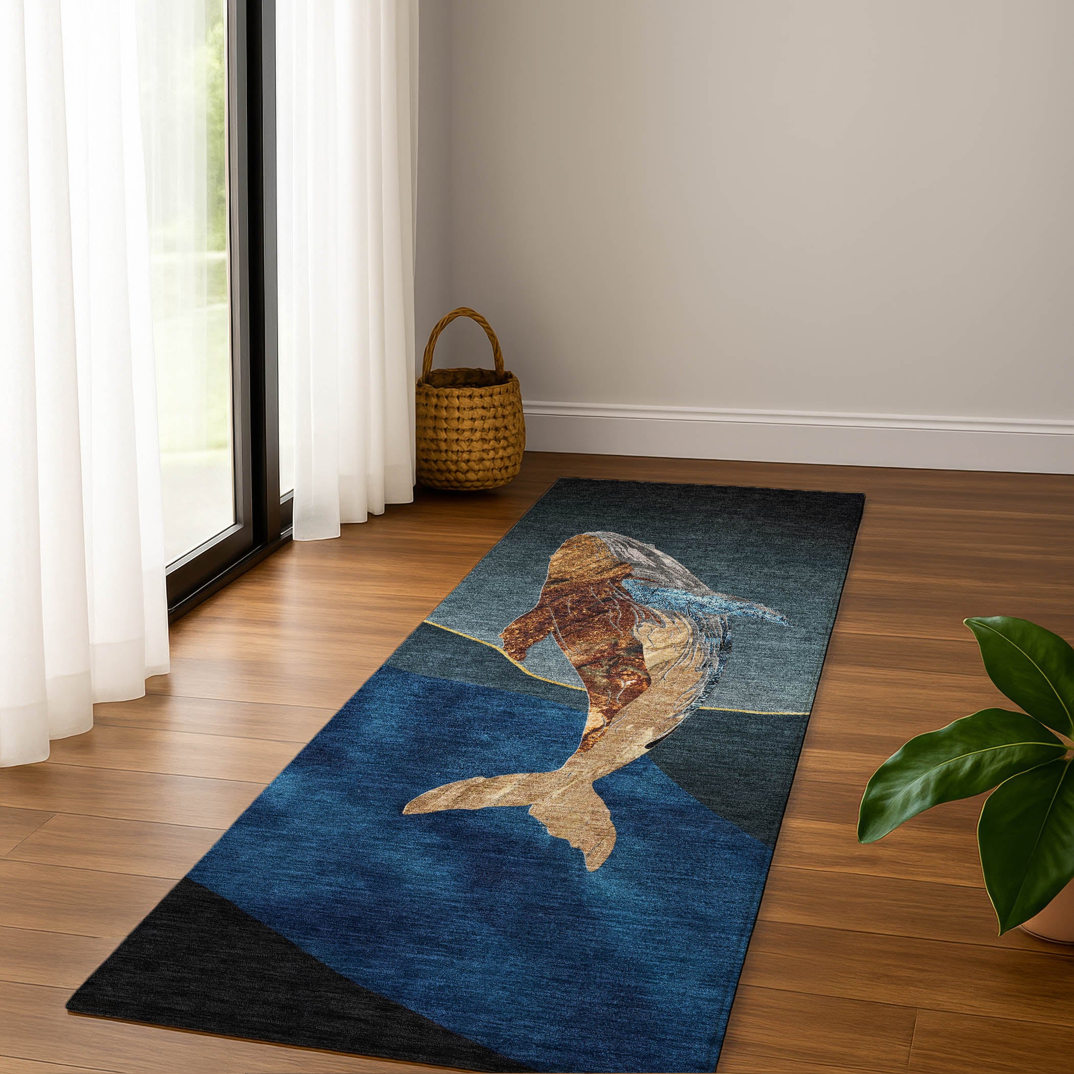 Valletta Machine Washable Transitional Blue Rug 2'3" x 7'6" #shape_Runner