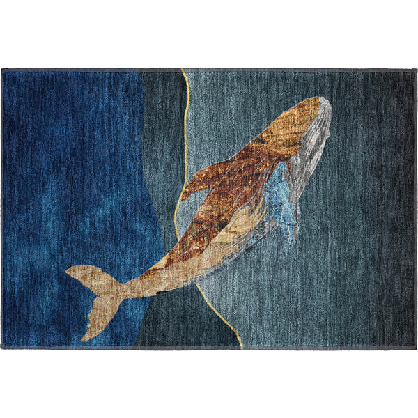 Valletta Machine Washable Transitional Blue Rug 1'8" x 2'6"