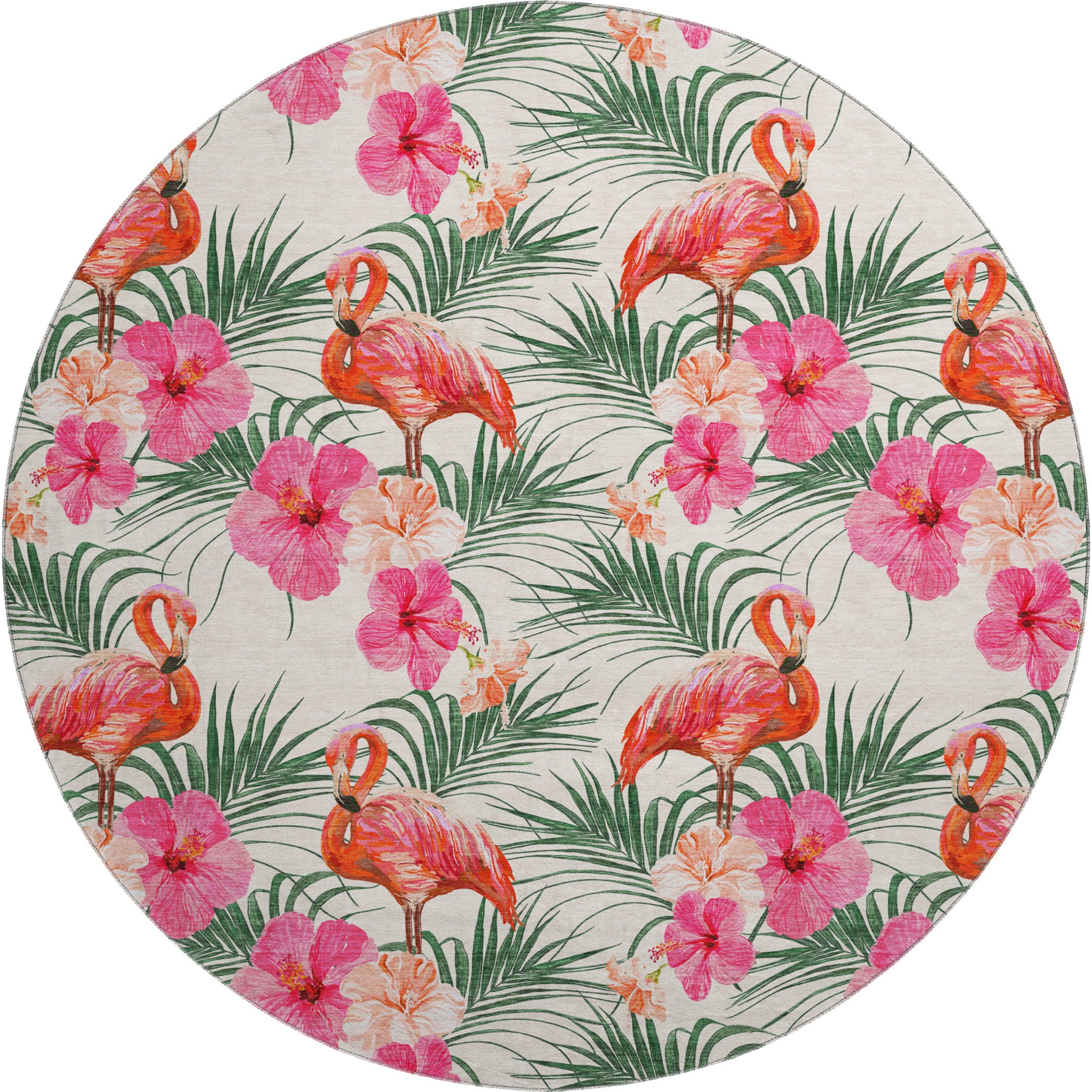 Lucerne Machine Washable Tropical Pink Ivory Rug 8' x 8' #shape_Round