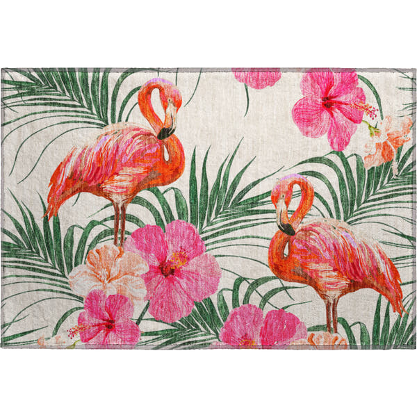 Lucerne Machine Washable Tropical Pink Ivory Rug 1'8" x 2'6"