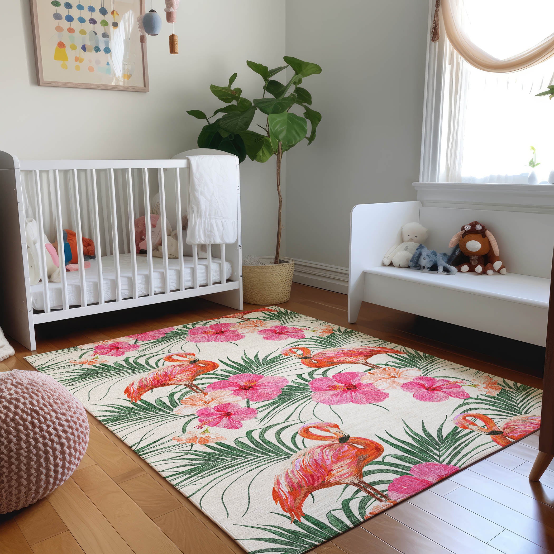 Lucerne Machine Washable Tropical Pink Ivory Rug 2'6" x 3'10" #shape_Rectangle