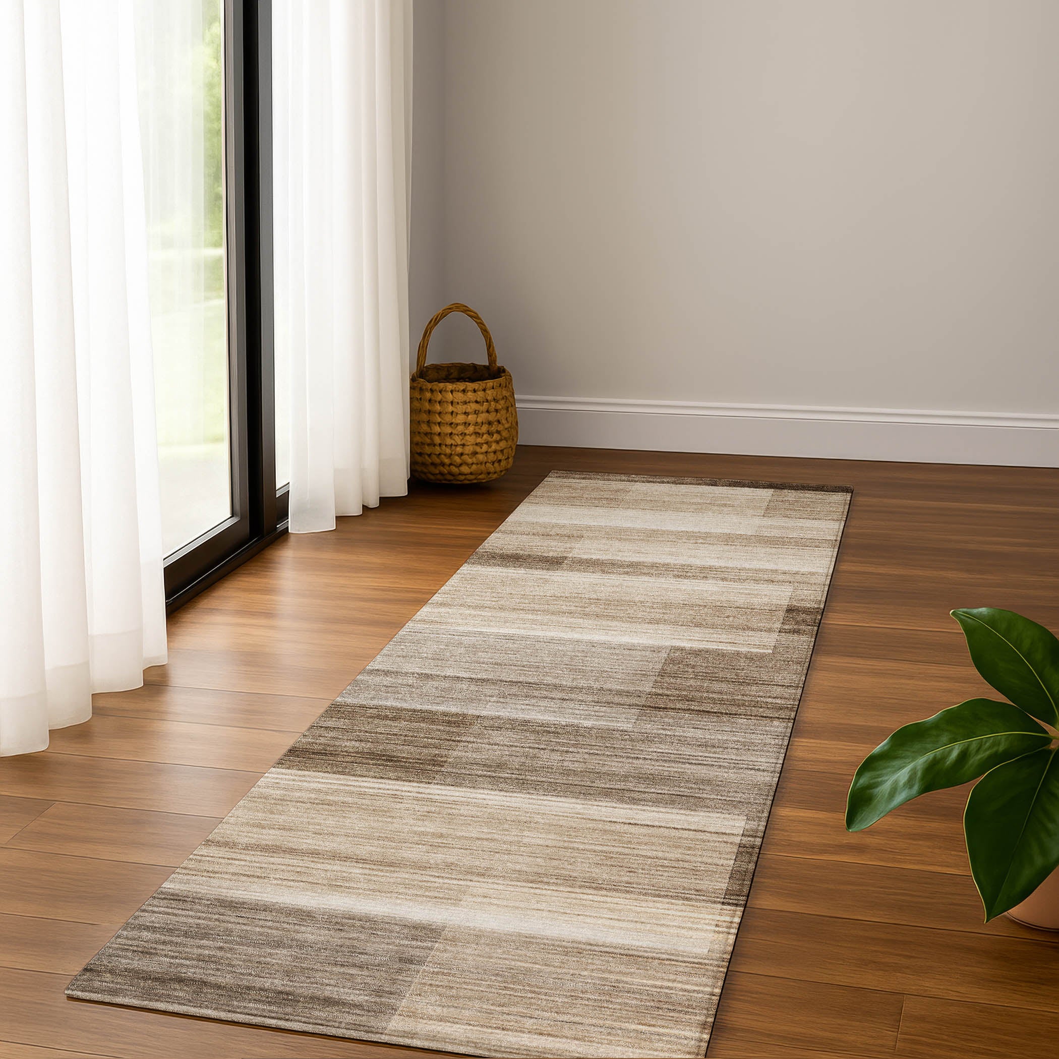 Prague Machine Washable Transitional Brown Rug 2'3" x 7'6" #shape_Runner