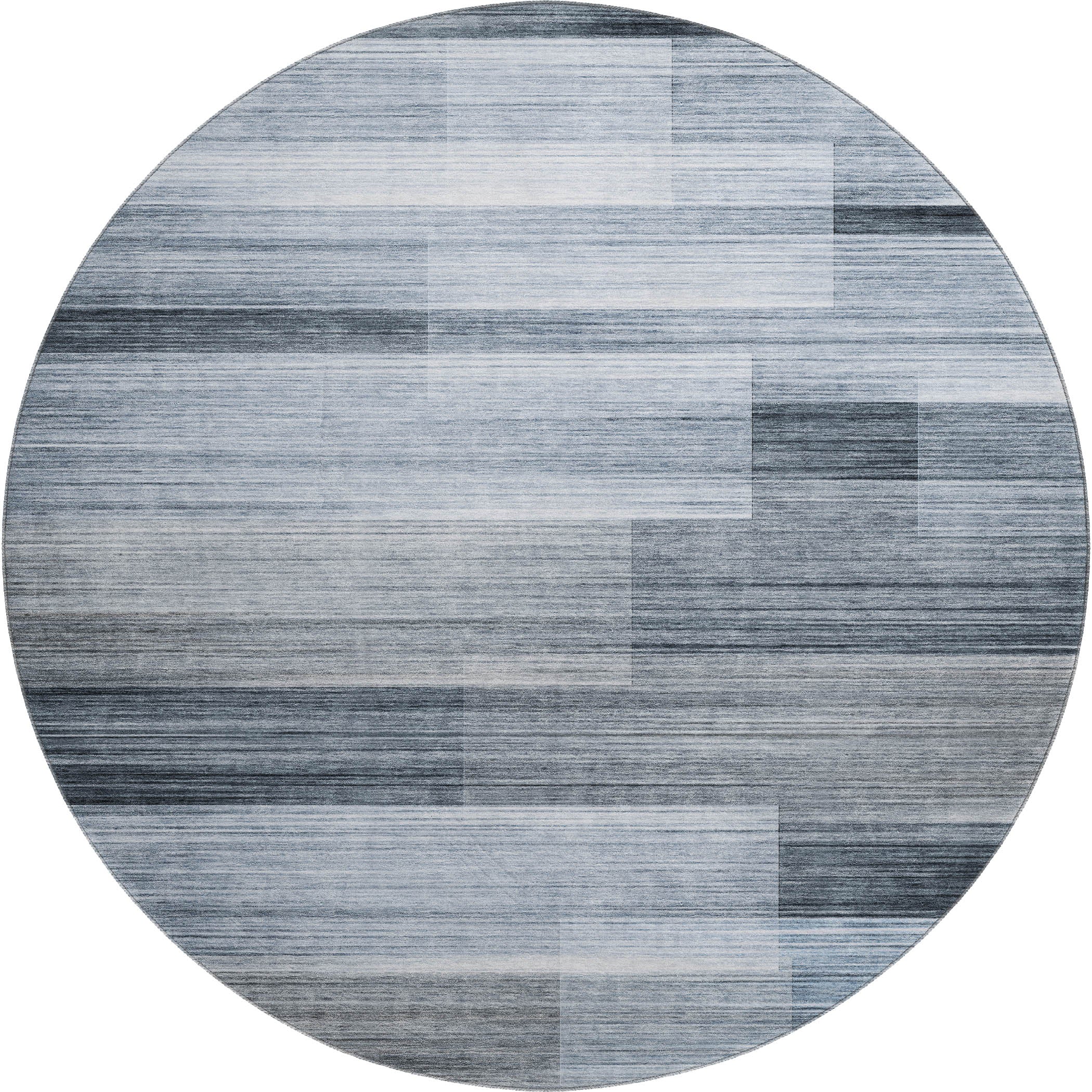 Prague Machine Washable Transitional Denim Blue Rug 8' x 8' #shape_Round