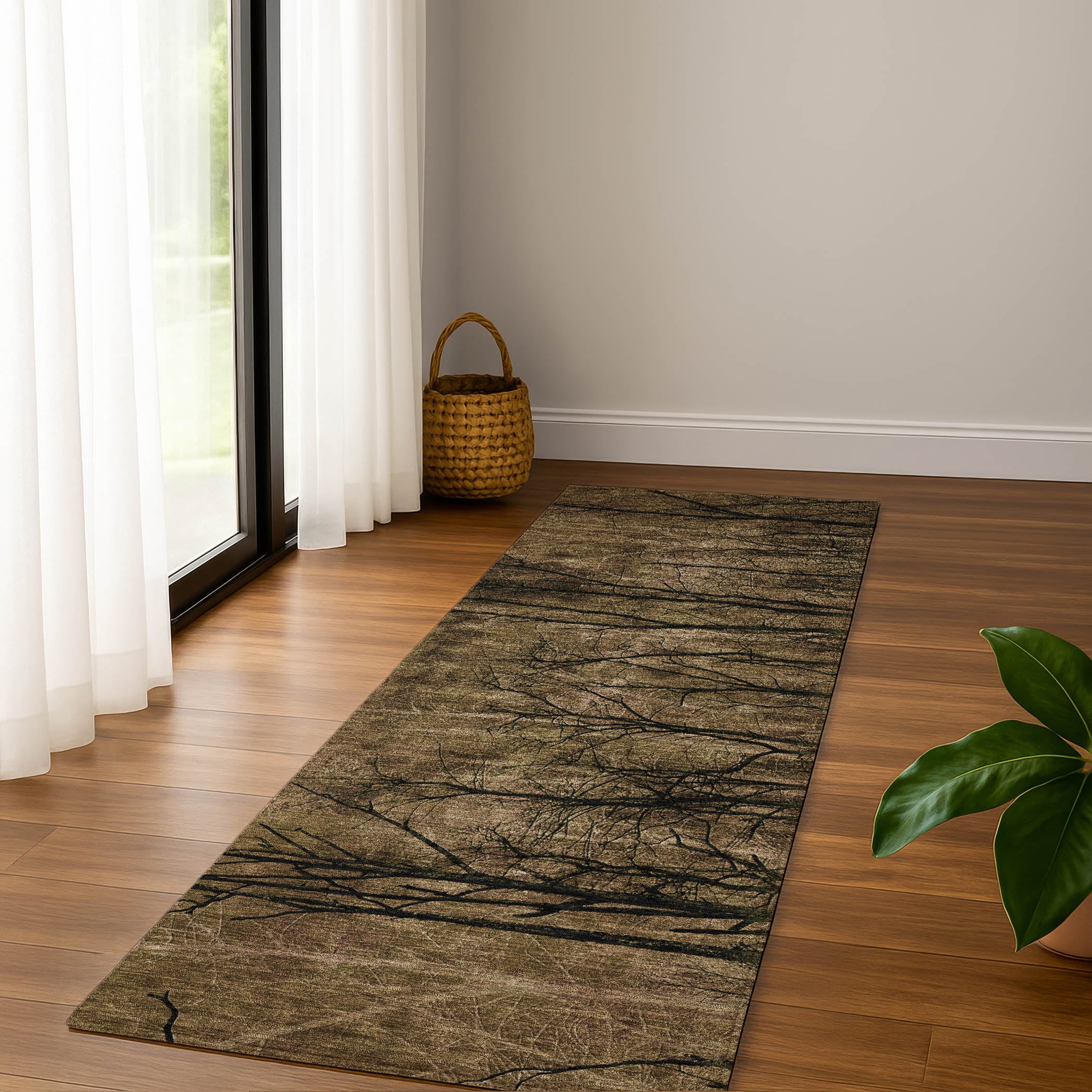Colombo Machine Washable Transitional Brown Rug 2'3" x 7'6" #shape_Runner