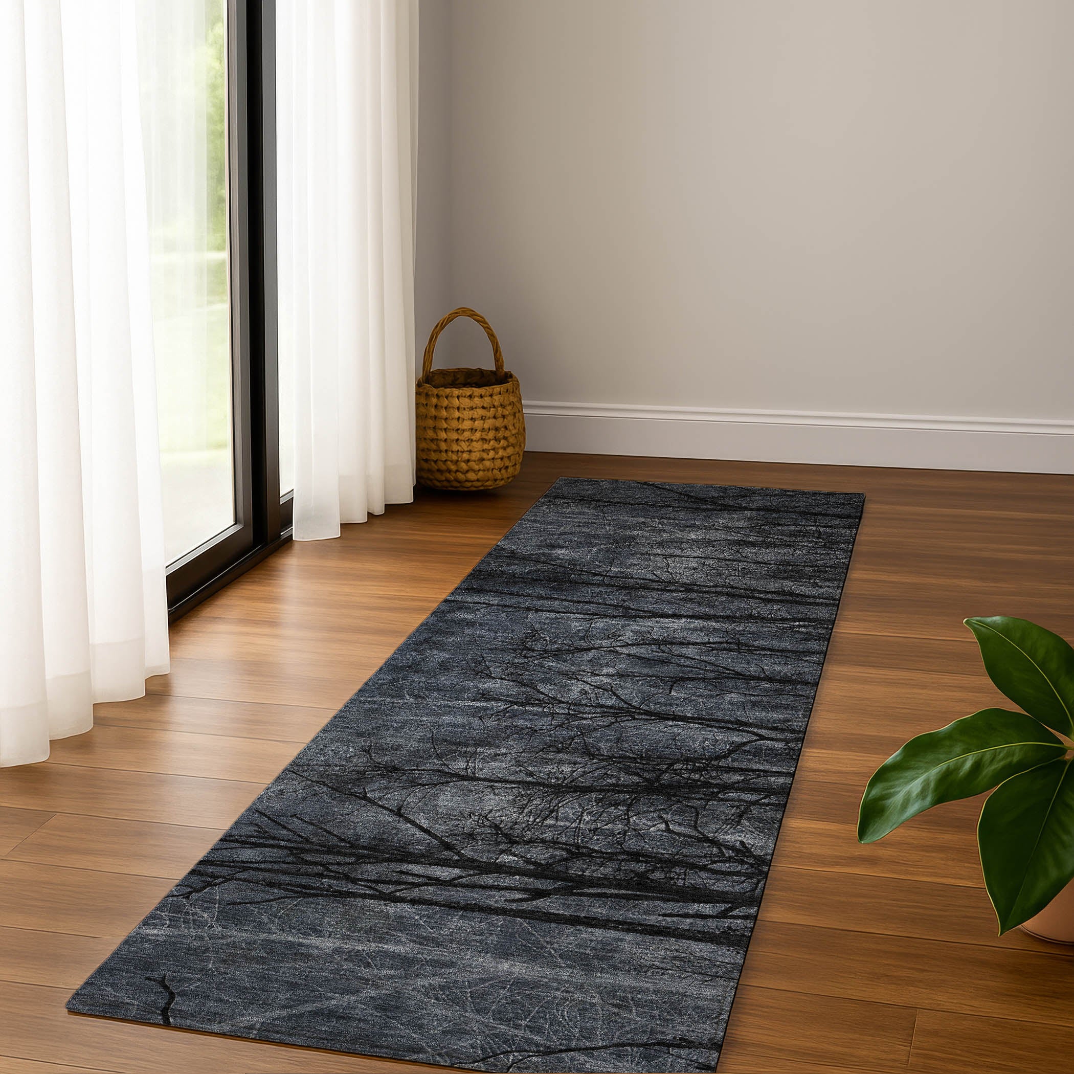 Colombo Machine Washable Transitional Charcoal Gray Rug 2'3" x 7'6" #shape_Runner