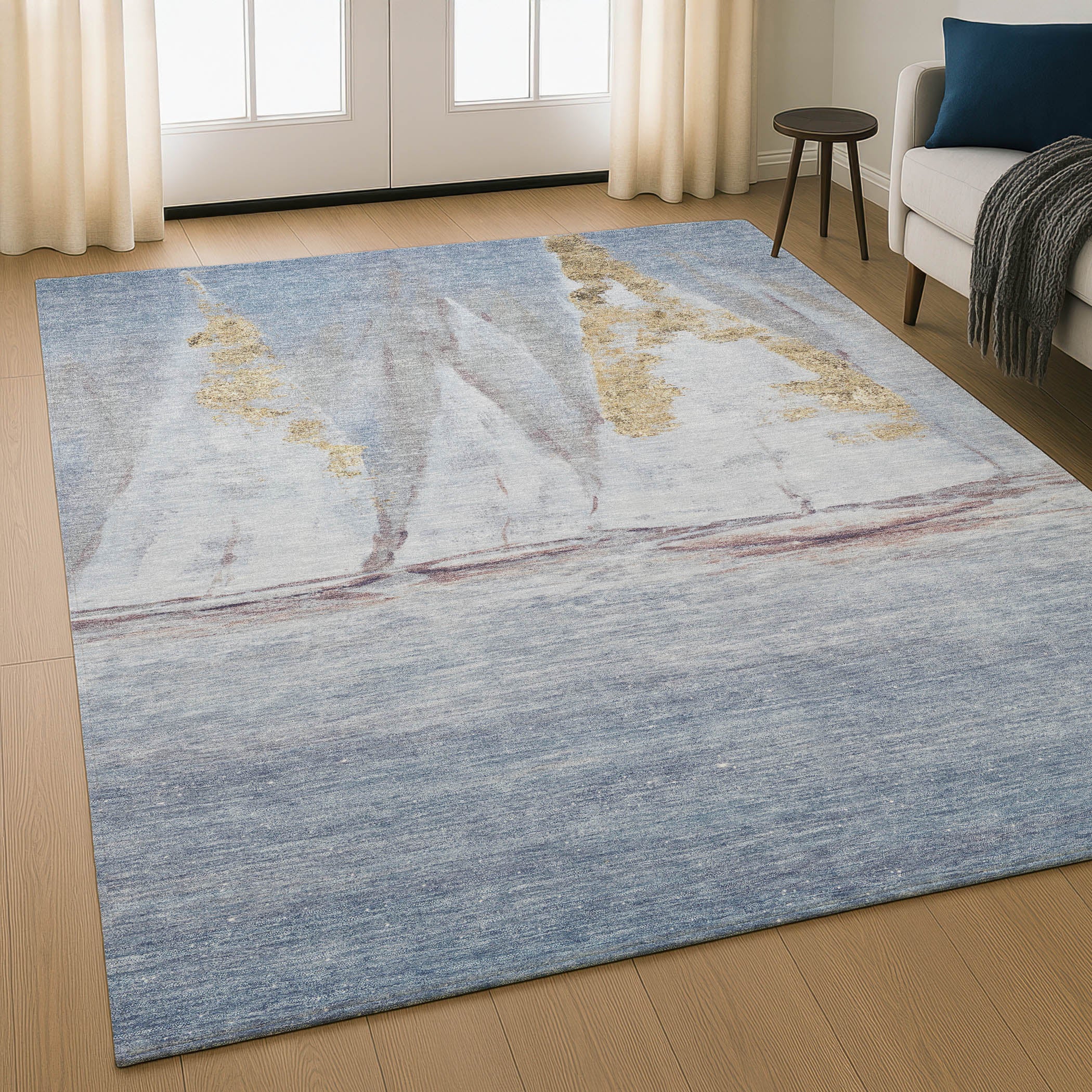 Cairo Machine Washable Transitional Blue Rug 2'6" x 3'10" #shape_Rectangle