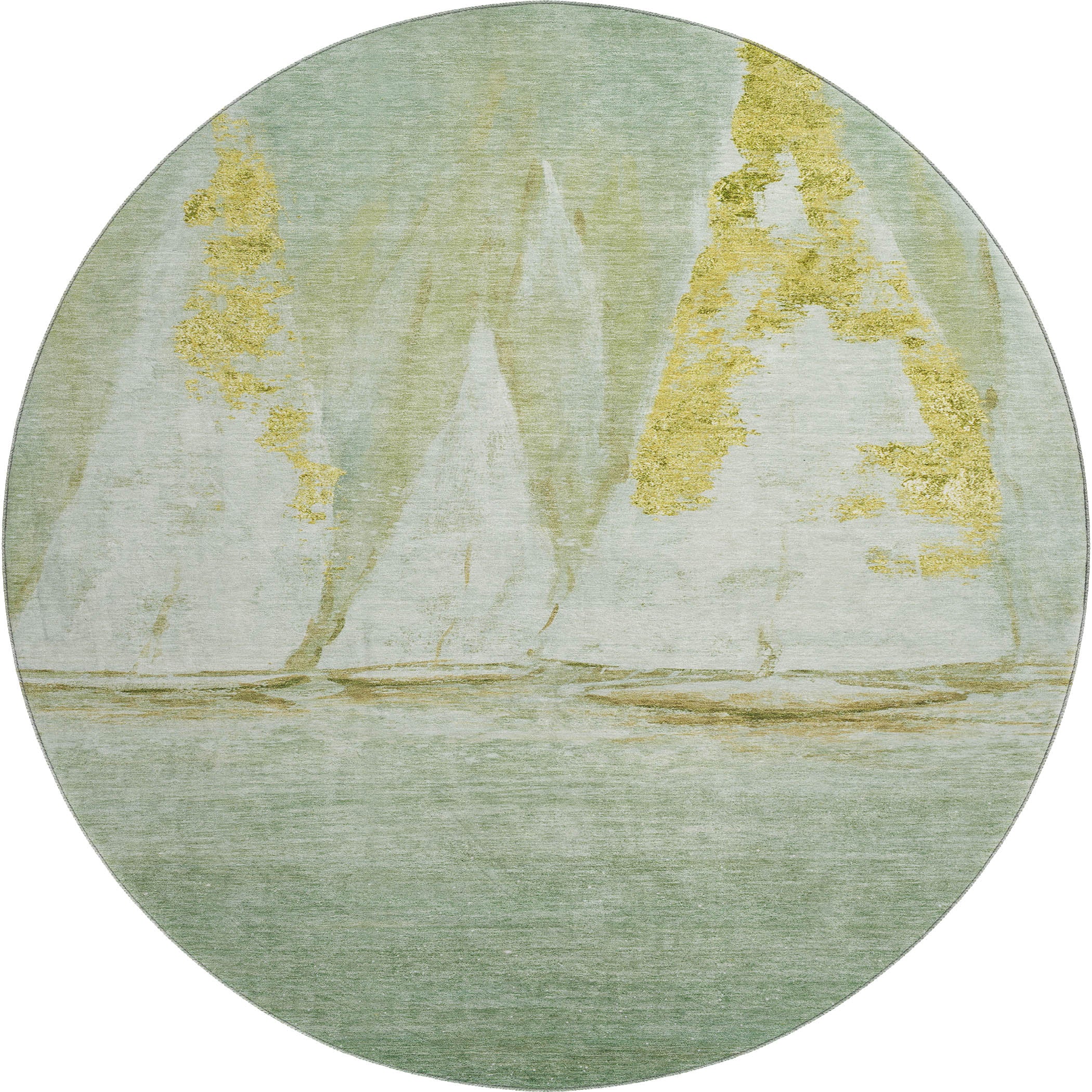 Cairo Machine Washable Transitional Green Rug 8' x 8' #shape_Round
